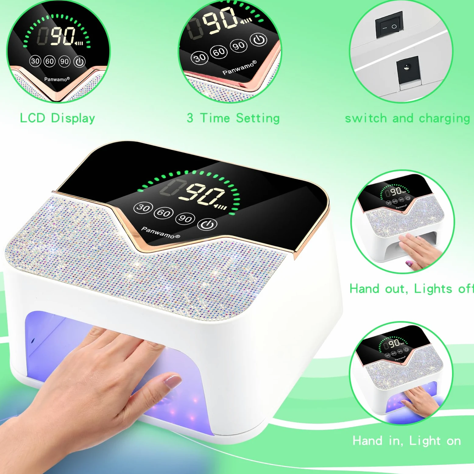 Lámpara de uñas LED UV recargable, secador de uñas inalámbrico para esmalte de gel, lámpara de uñas UV con ajuste de 3 temporizadores y pantalla táctil LCD, lámpara de secado profesional con 45