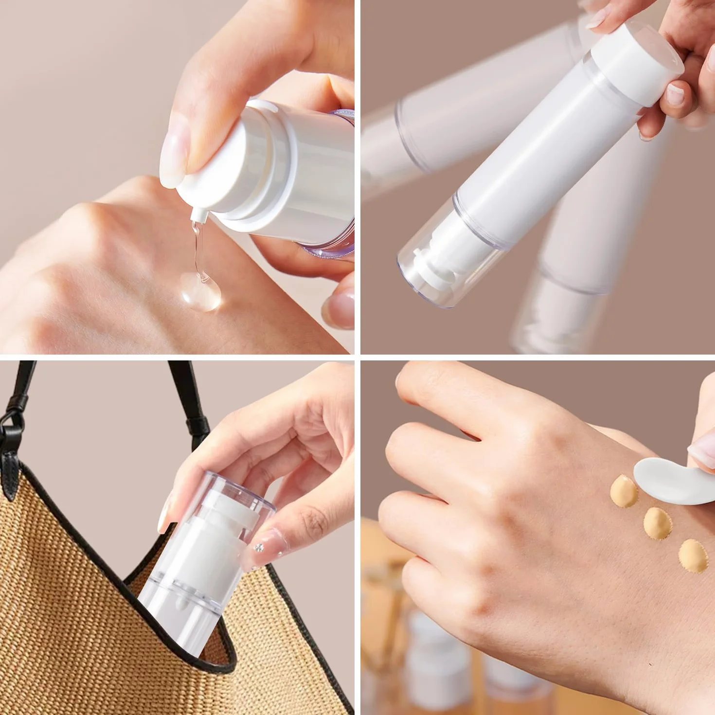 Dispensadores de Bomba sin Aire, Dispensador de Crema Vacío, Botellas de Viaje Rellenables con Pegatinas