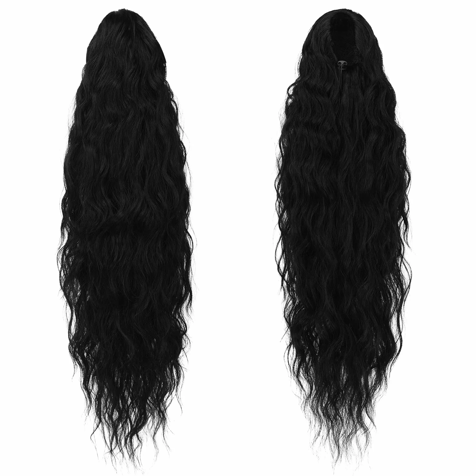 FESHFEN Coleta Pelo Natural 65 cm Negro Ondulado Rizado Sintética Extensiones para Mujeres