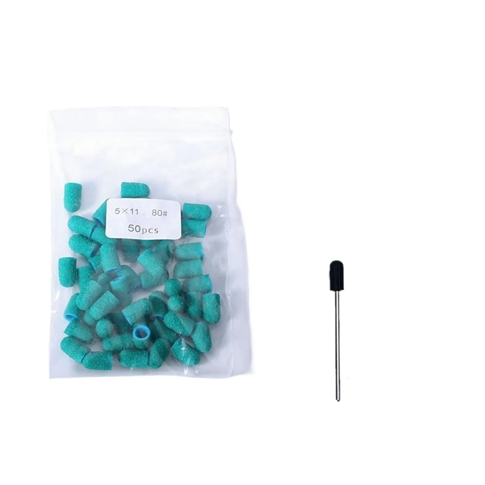 Fresas Torno Para UñAs 50 Uds tapas verdes broca de goma for uñas pulido arte giratorio eliminar rebabas herramienta accesorio for manicura pedicura para Manicura(5x11mm-80)