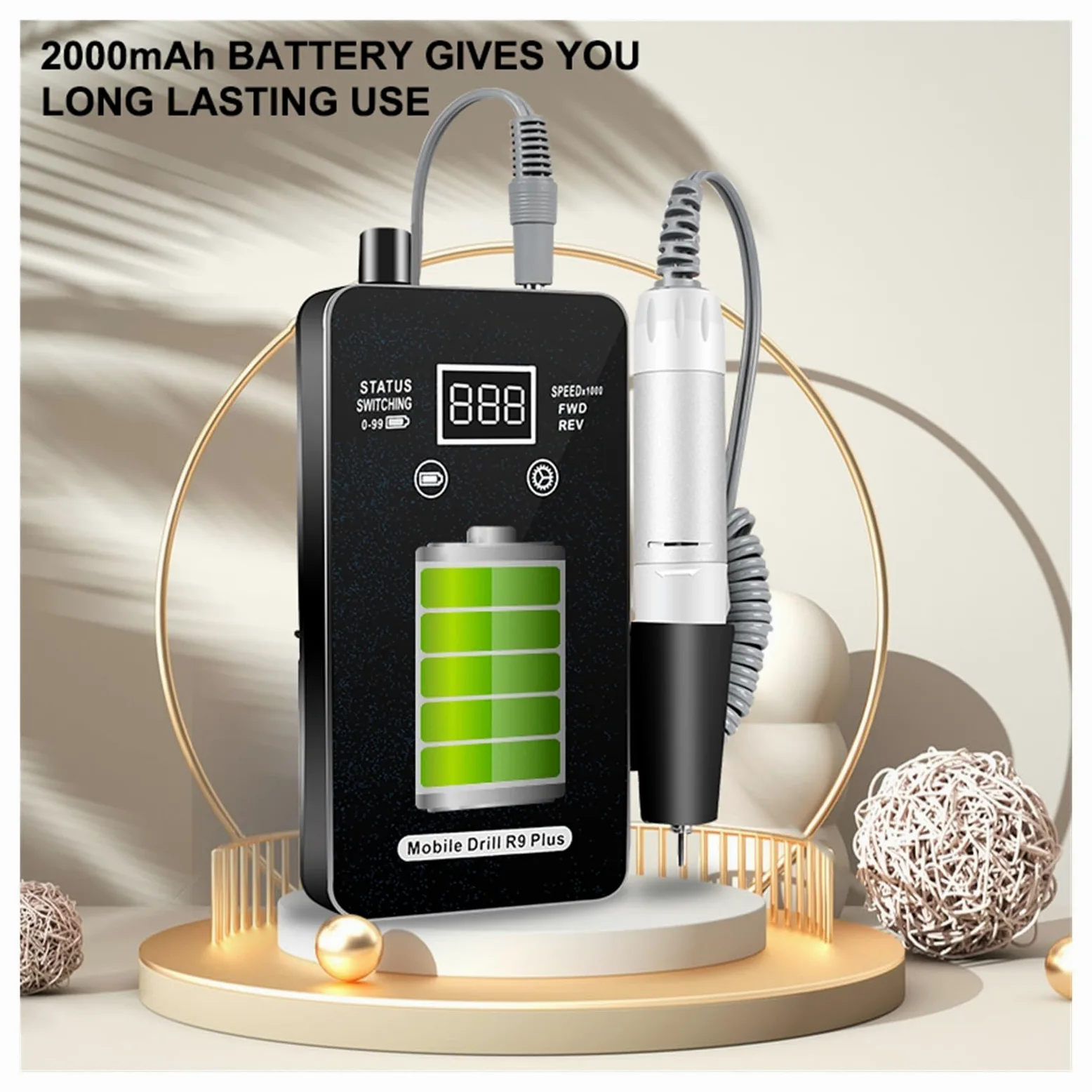 Torno para Uñas, Taladro de uñas recargable portátil de 30000RPM, juego de lijadora de uñas, taladro de manicura eléctrico de alta velocidad for esculpir herramientas de salón