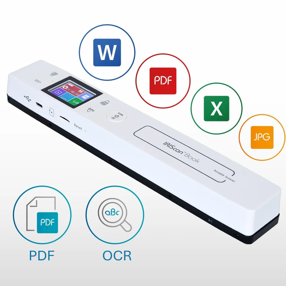 IRIScan Book v7 Escáner Portátil Inalámbrico A4 Documentos PDF Editor Gratuito Escaneo USB SD
