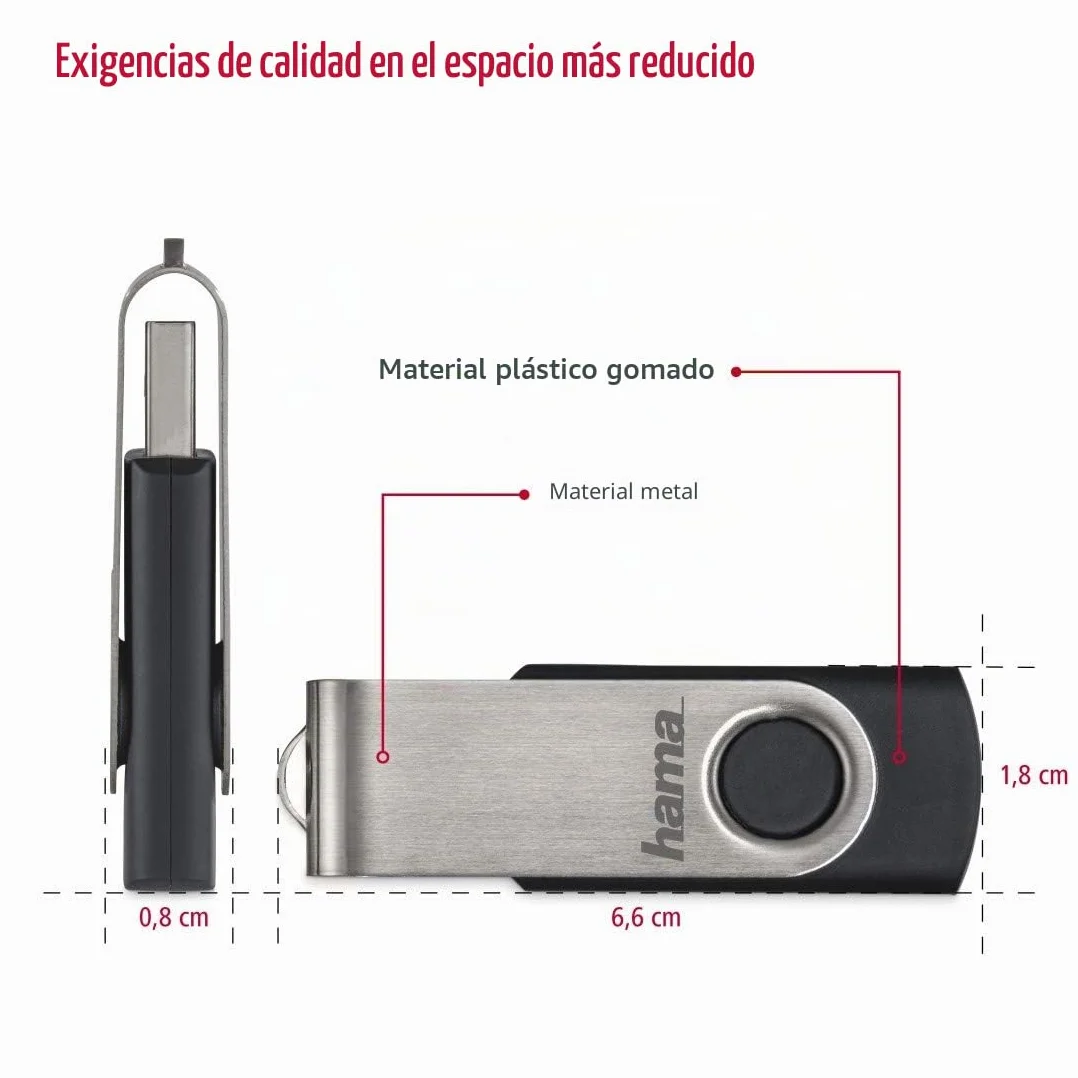 Hama Pendrive USB 2.0 128 GB Memoria USB-A 15 MB/s Giratorio Clip Metal Negro Plata