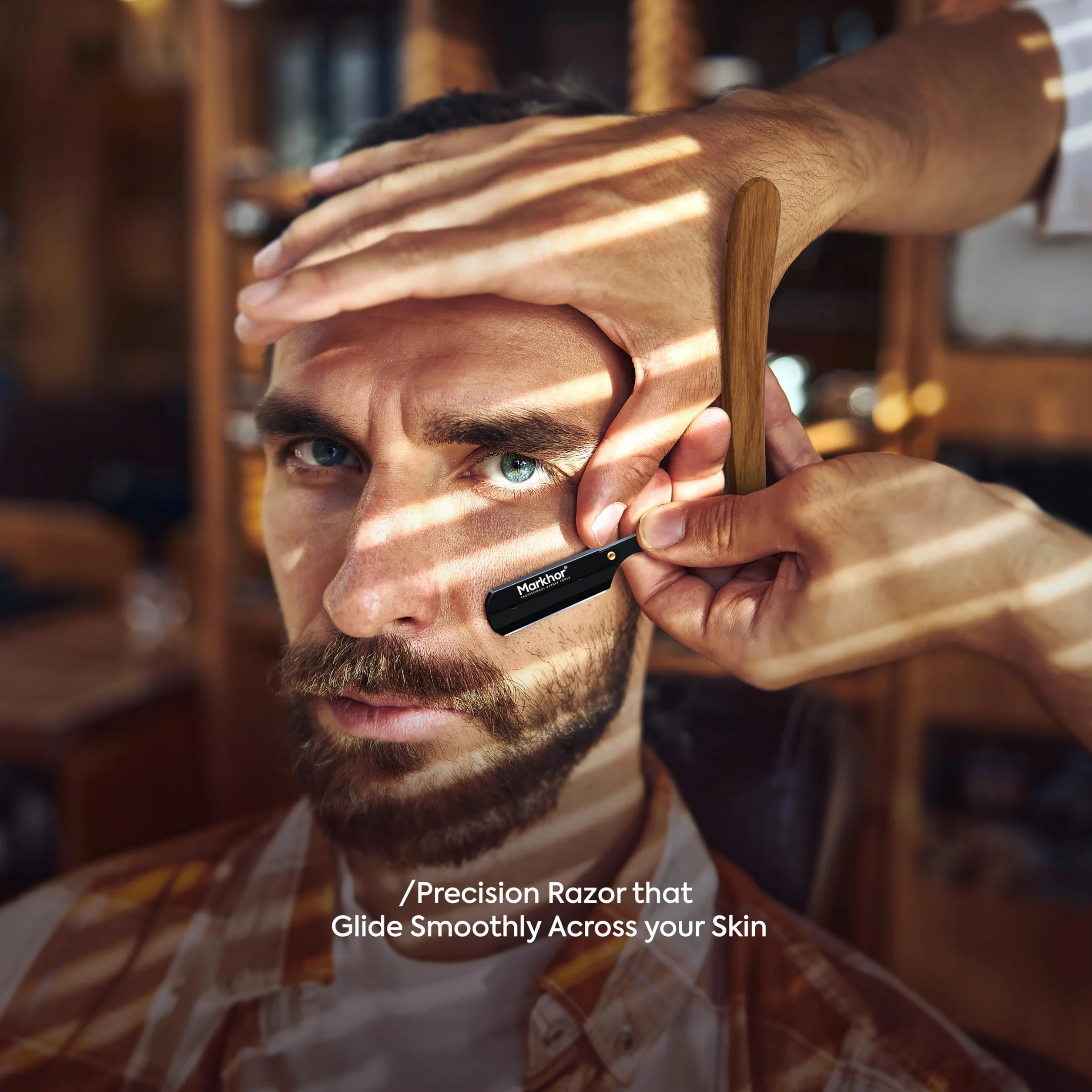 MARKHOR Professional Straight Razor for Men, 100 Blades, Black Matte Wood, Classic Barber Shaving Kit