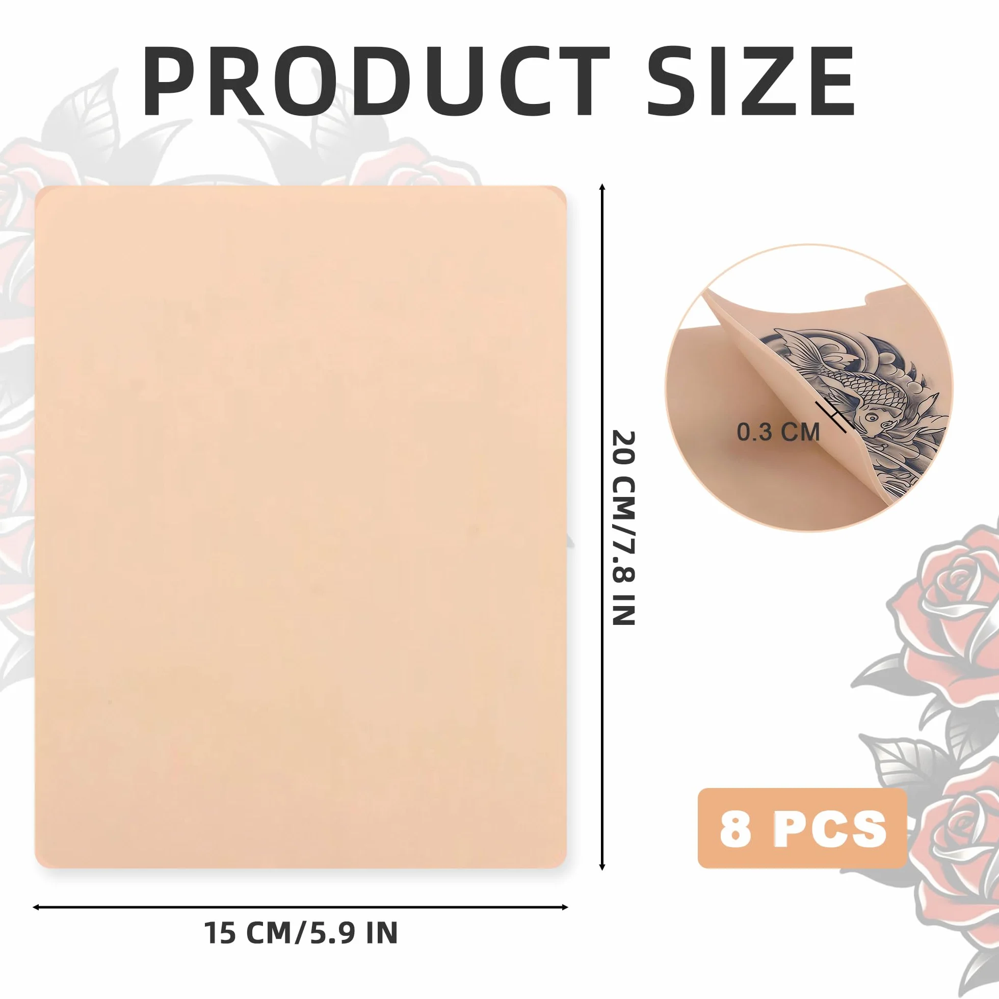 Piel artificial del tatuaje de 3 mm,6 piezas de piel engrosada de entrenamiento de tatuaje,tatuaje de piel sintética es muy bueno para practicar & para principiantes (6)