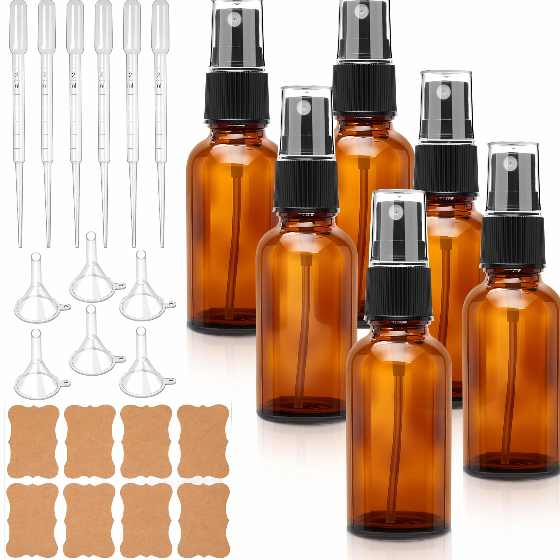 Elalove 6 botellas pulverizadoras de vidrio ámbar 30ml con cuentagotas para aceites esenciales