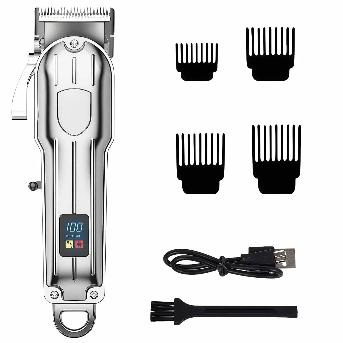 Maquina Cortar Pelo Hombre con Pantalla LCD Recortadora de Barba Carga USB Type-C Trimmer Cortadora de Pelo 4 Peines Guía