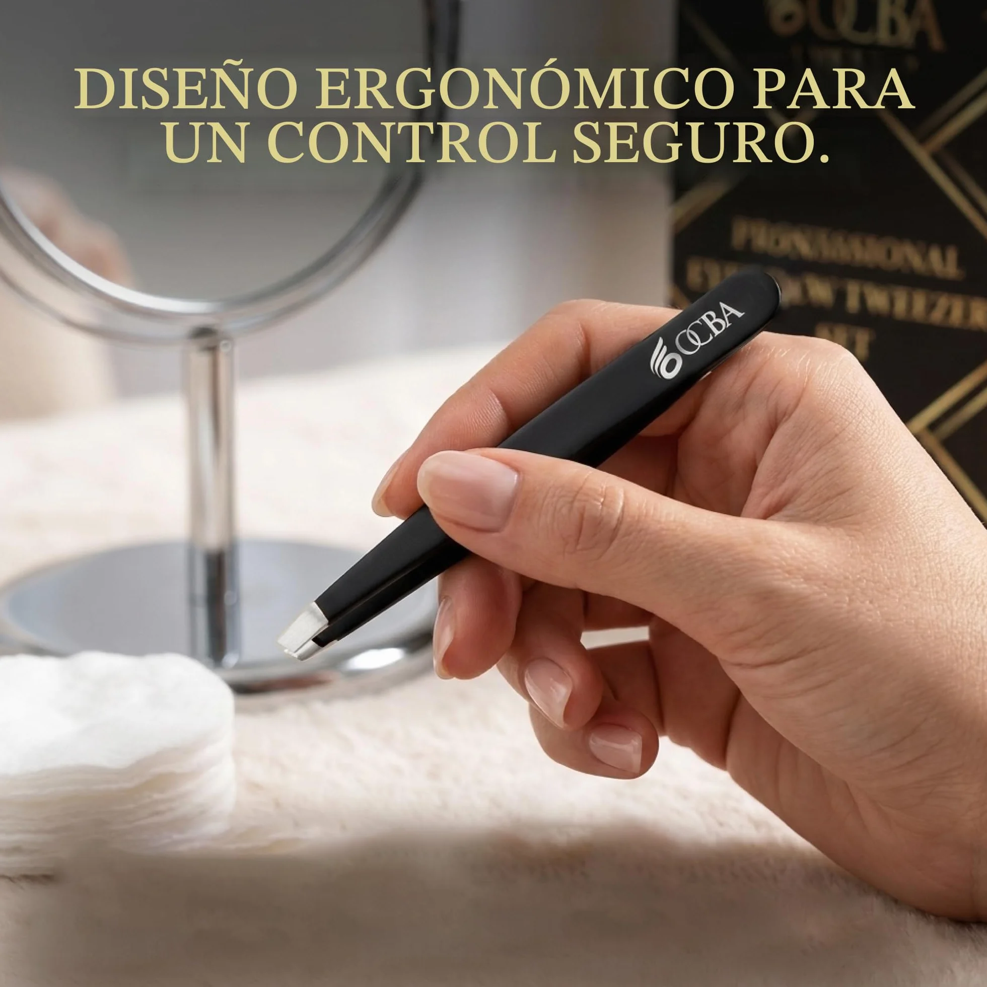OCBA Pinzas para cejas profesionales antideslizantes Punta mejorada 4 piezas Negro