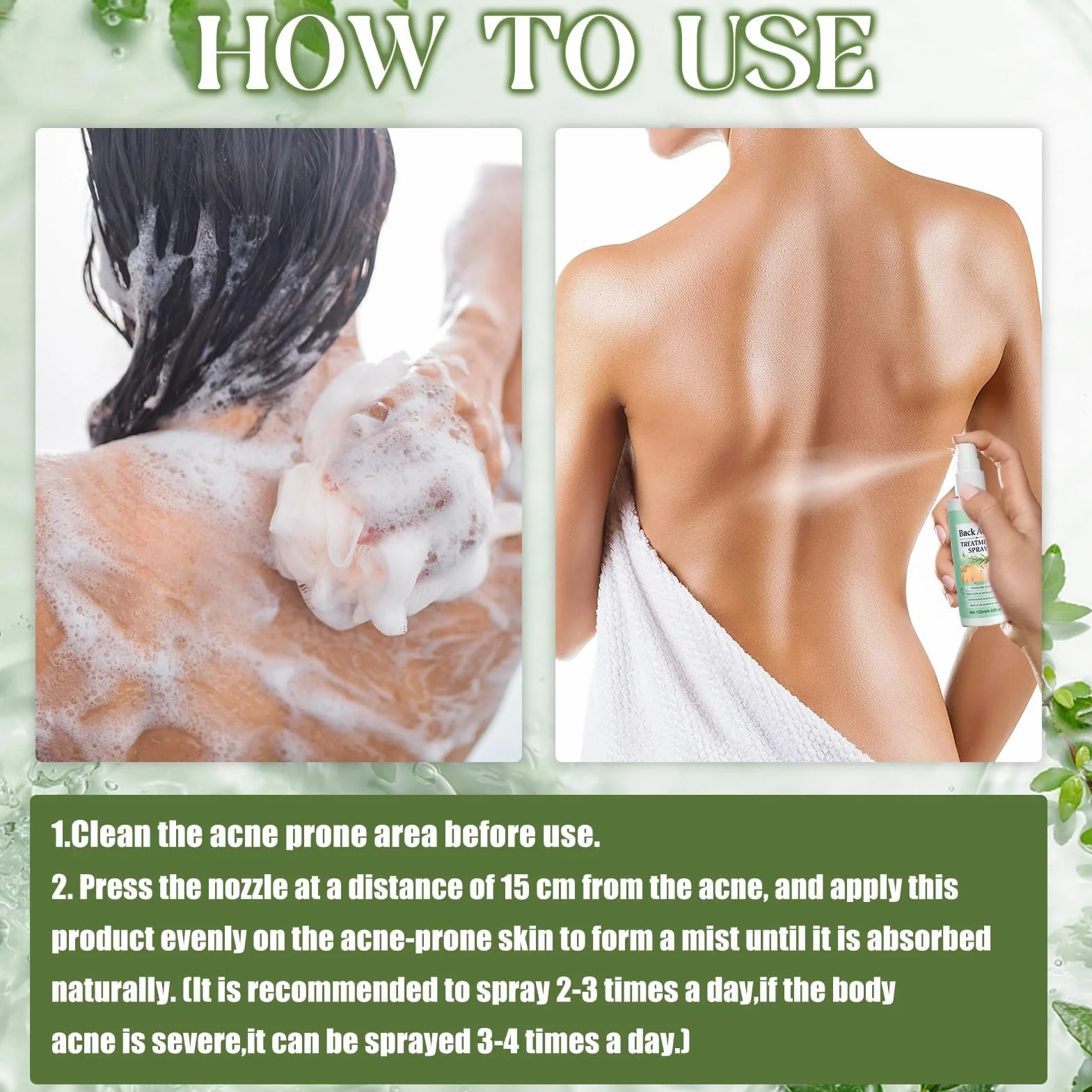 Spray De Tratamiento De Acné 2 PCS, Spray reparador del acné de espalda, Crema Acne Pecho y Espalda