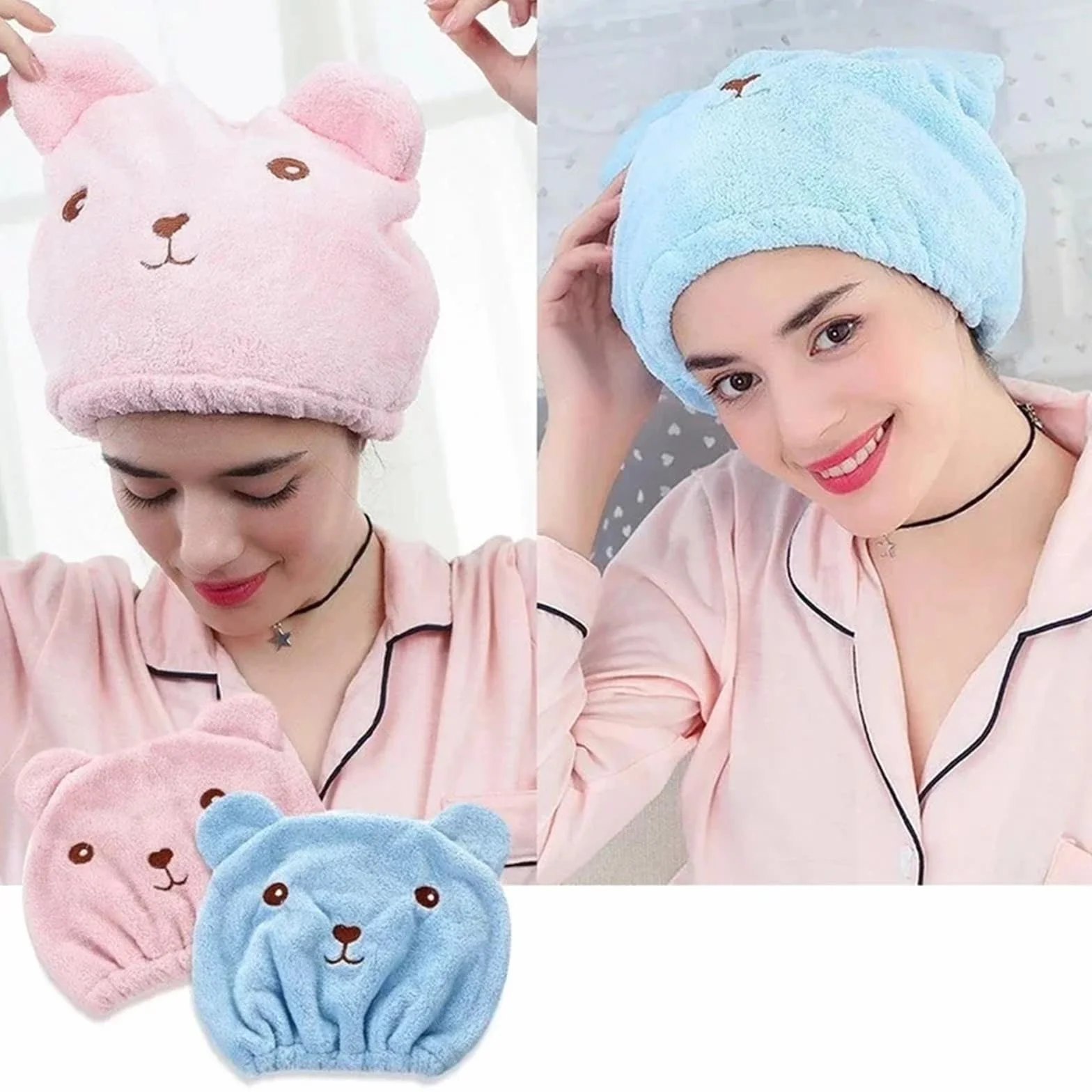 Gorro de secado for el pelo osito, toalla microfibra rápido, gorro ducha cabello, toallas envueltas, baño, accesorios Toalla Para El Pelo(Blue,20PCS)