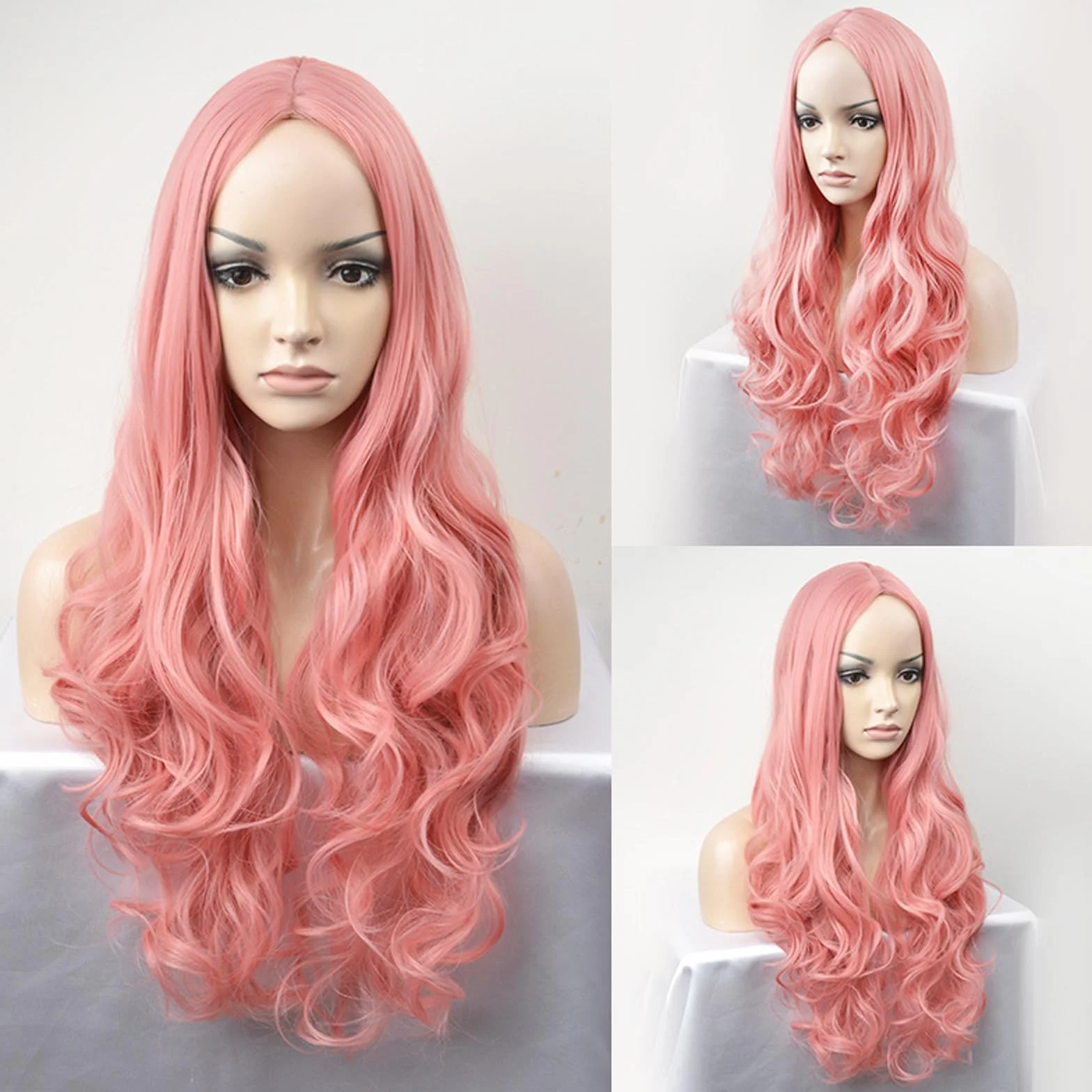 Pelucas Rubia Largas Onduladas Rosa 70 cm Sintético Mujer para Fiestas Cosplay