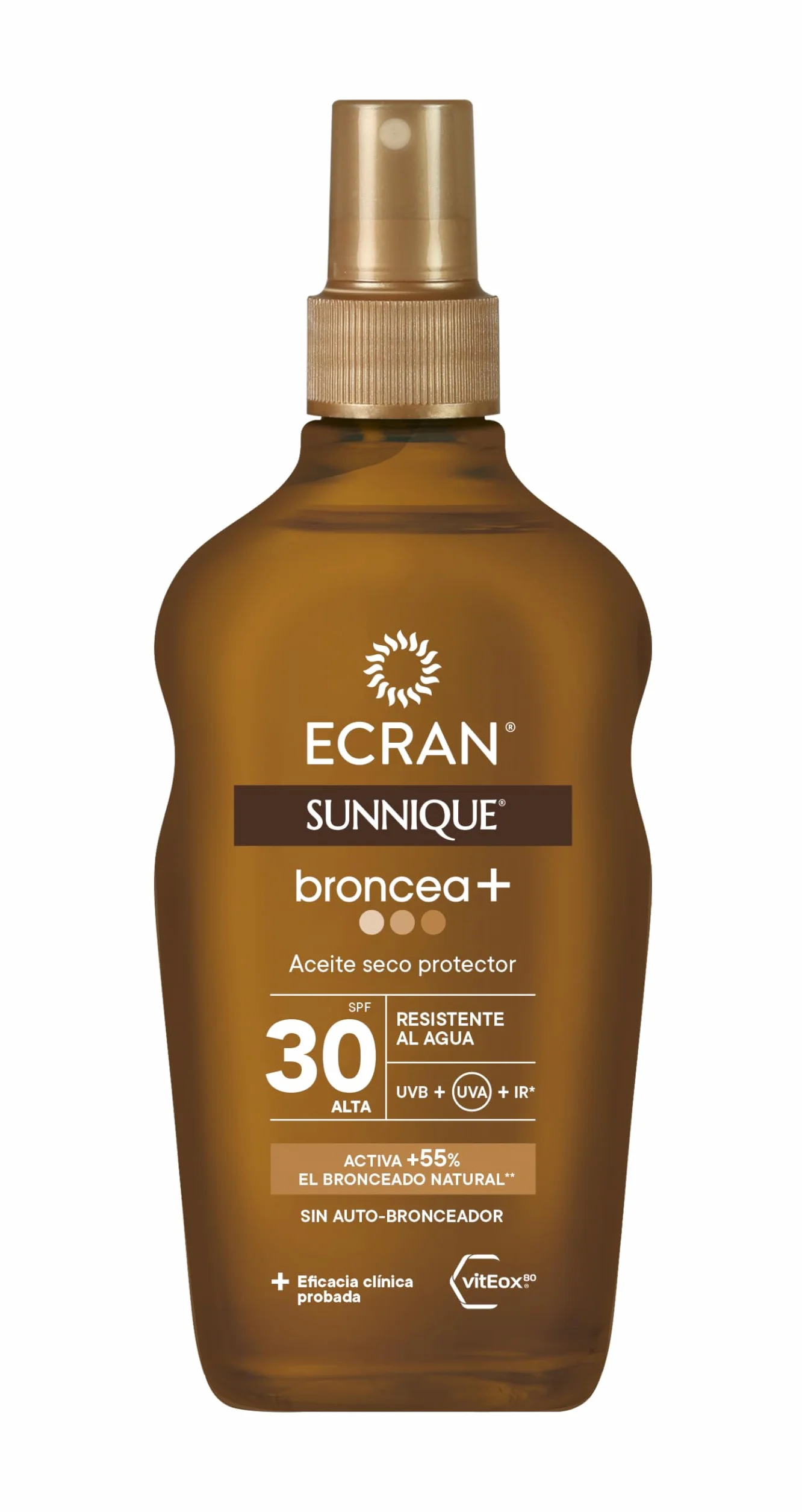 Sunnique Aceite Protector Solar FPS 30 Protección Media UVB UVA PureBronze Resistente al Agua 200 ml