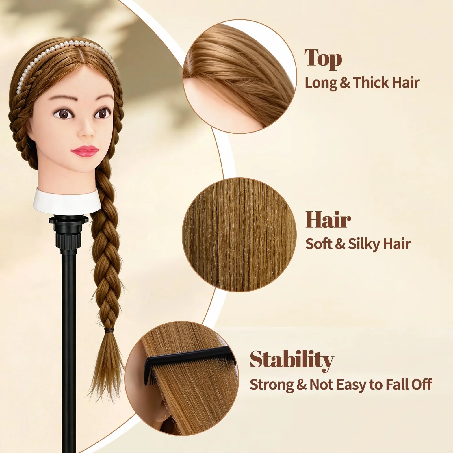 Yofuly Cabeza Maniquí 26inch Cabello Humano 80% Modelo Peluqueria con Abrazadera Mesa Trenzas DIY