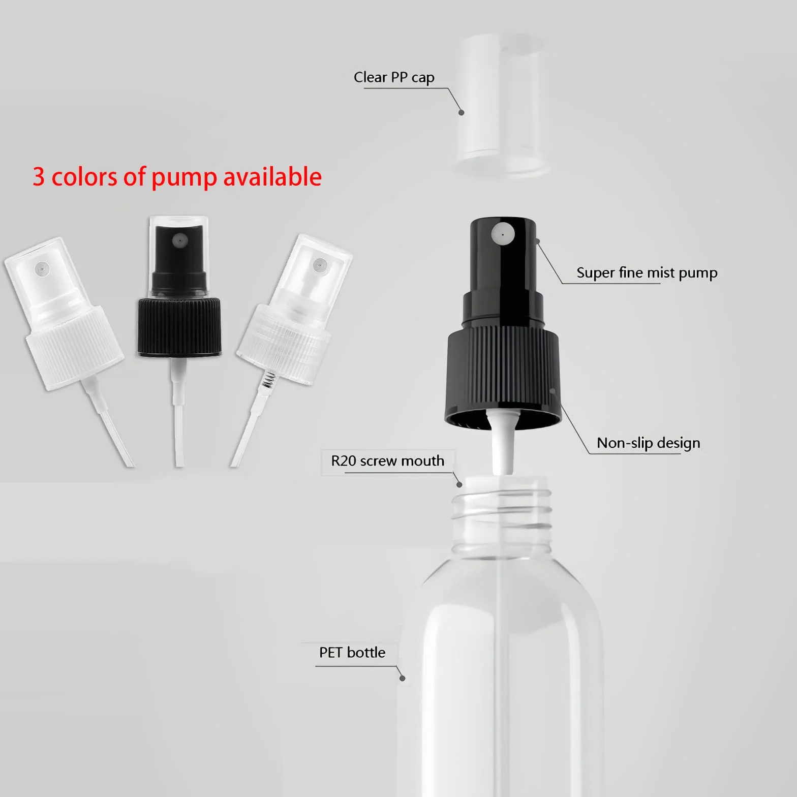 Botella de Spray Plástico PET 200ml Vacías Transparentes con Bomba Atomizador para Perfume Viaje