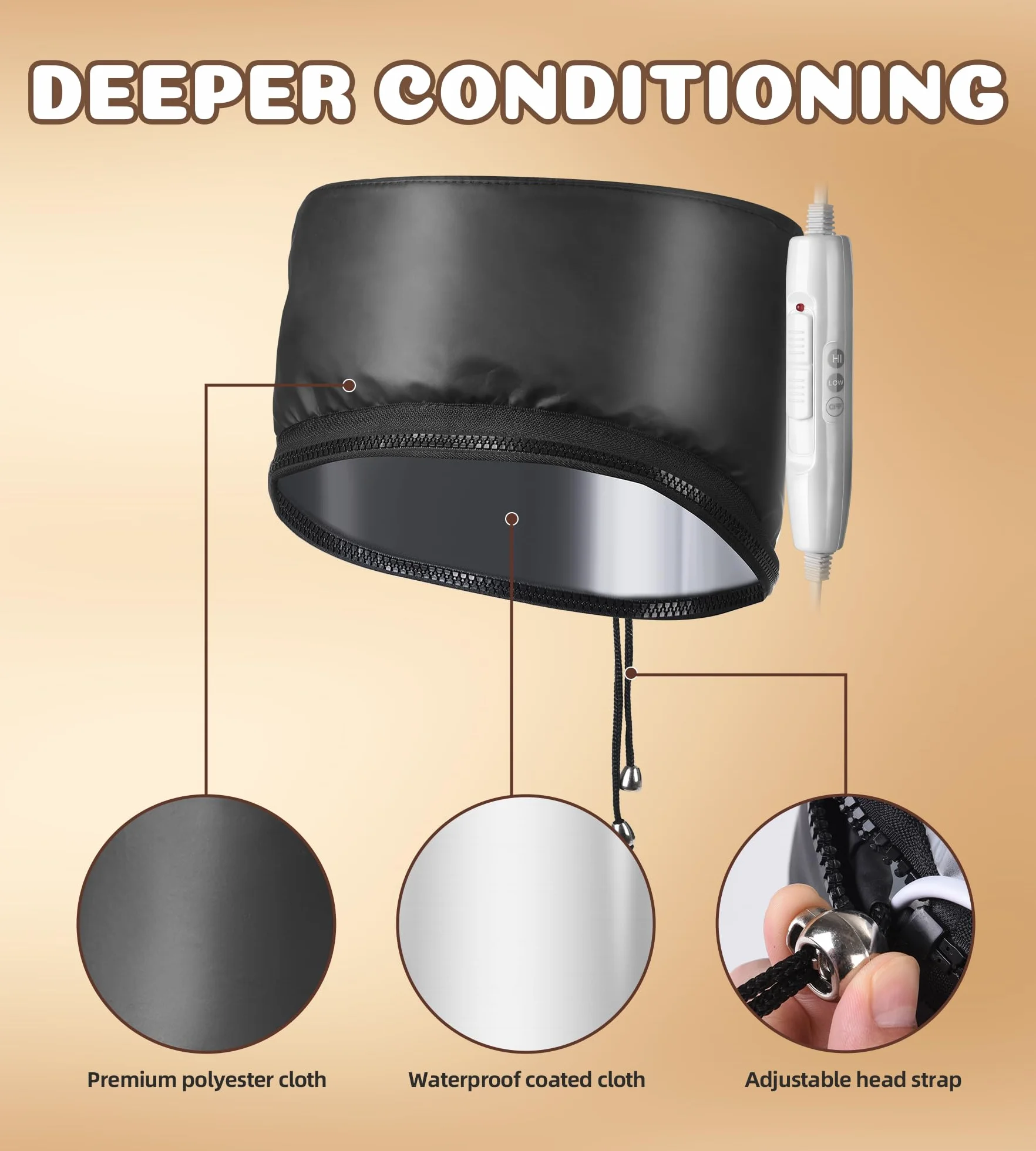 Gorras calefactoras para cuidado capilar, capuchas secas tratamiento térmico, 2 modos temperatura (Negro)