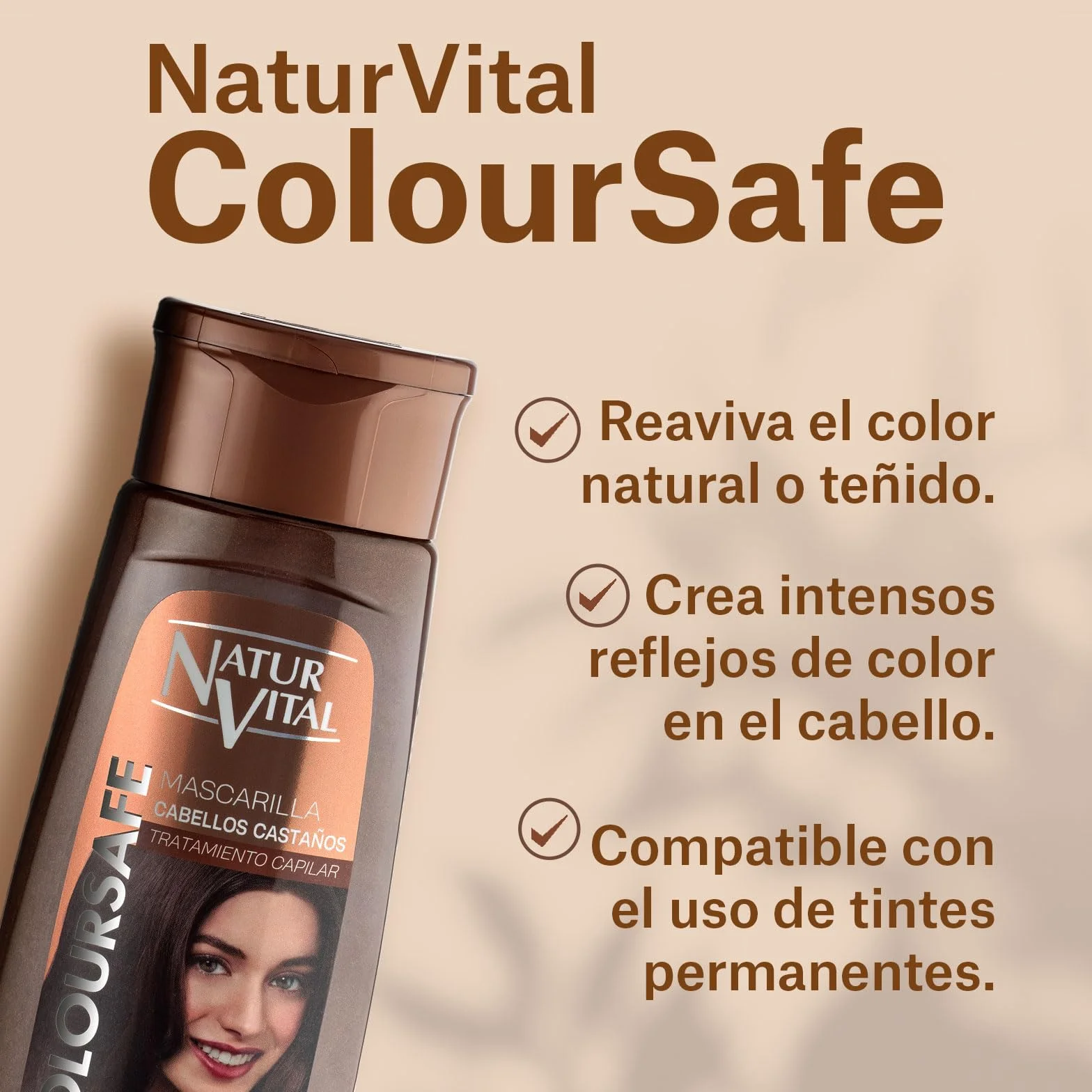 NaturVital Mascarilla de Pelo ColourSafe 300ml con Keratina Vegetal para Cabellos Castaños