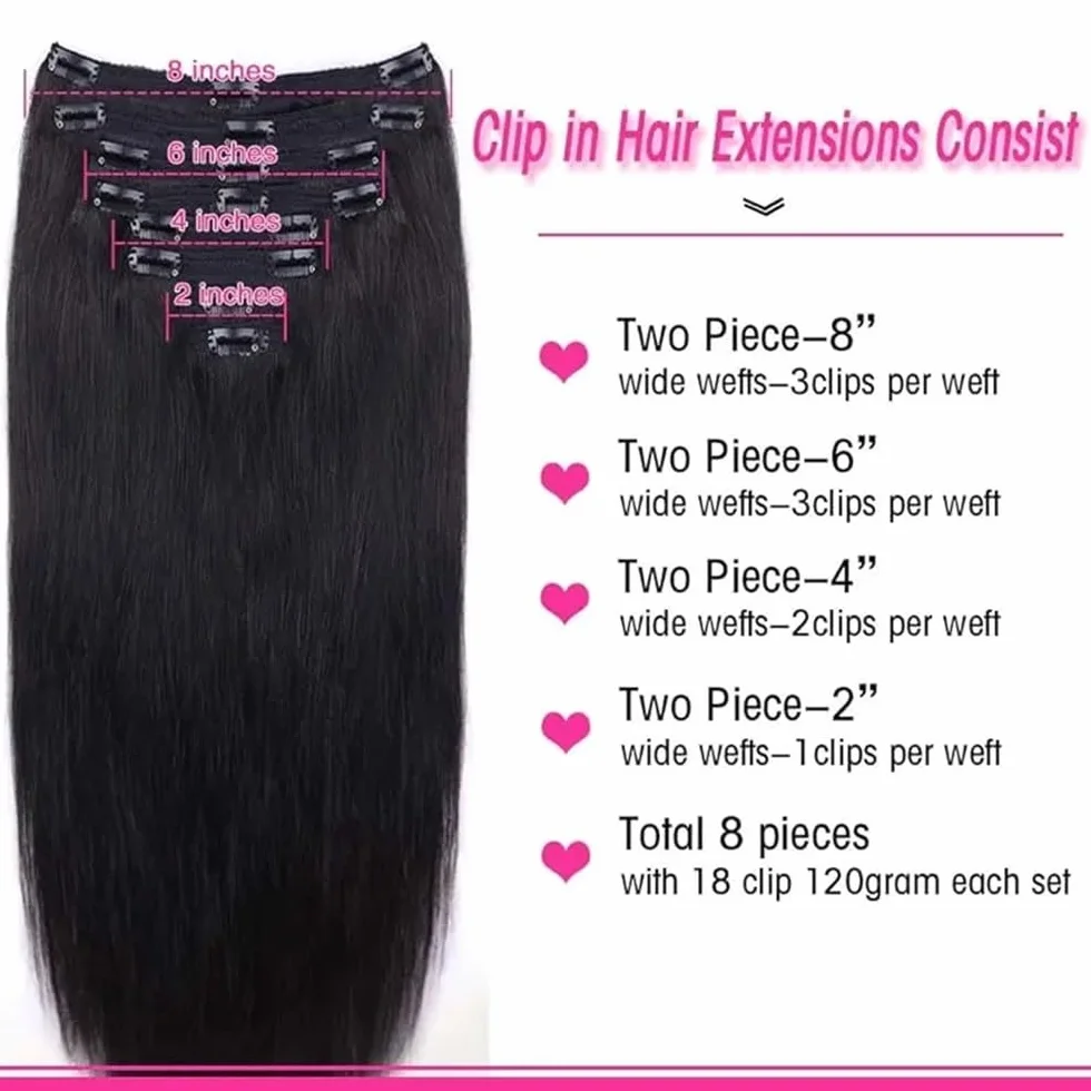 Extensiones de cabello Extensiones de cabello con clip, humano real, extensiones Remy liso, 8 piezas 18 clips Piezas de pelo