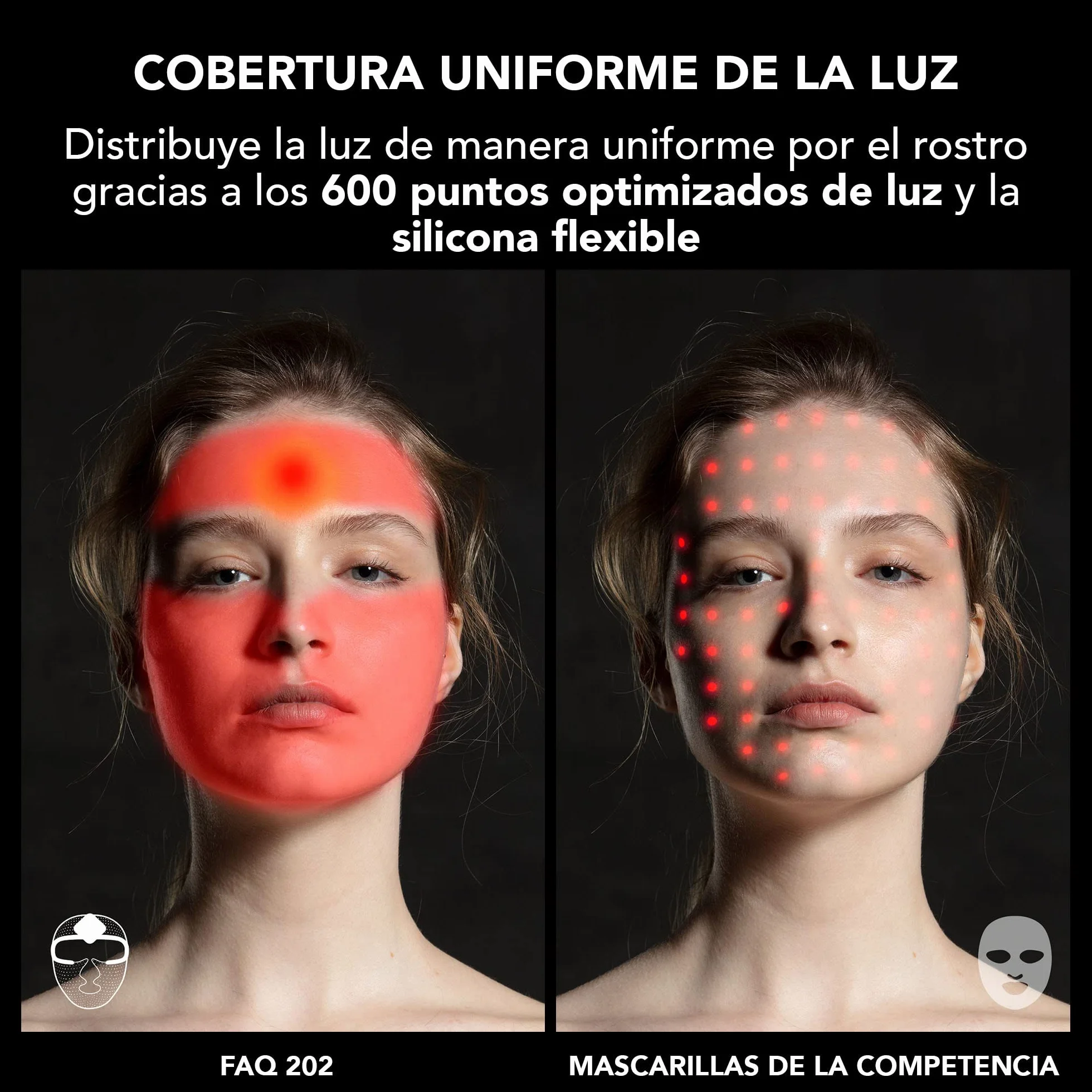 FAQ 202 Máscara facial LED inalámbrica con estuche de viaje - Cuidado antiedad con 8 ajustes - 600 puntos de luz para el tratamiento dirigido y el cuidado facial - Pack de viaje, ligero y duradero