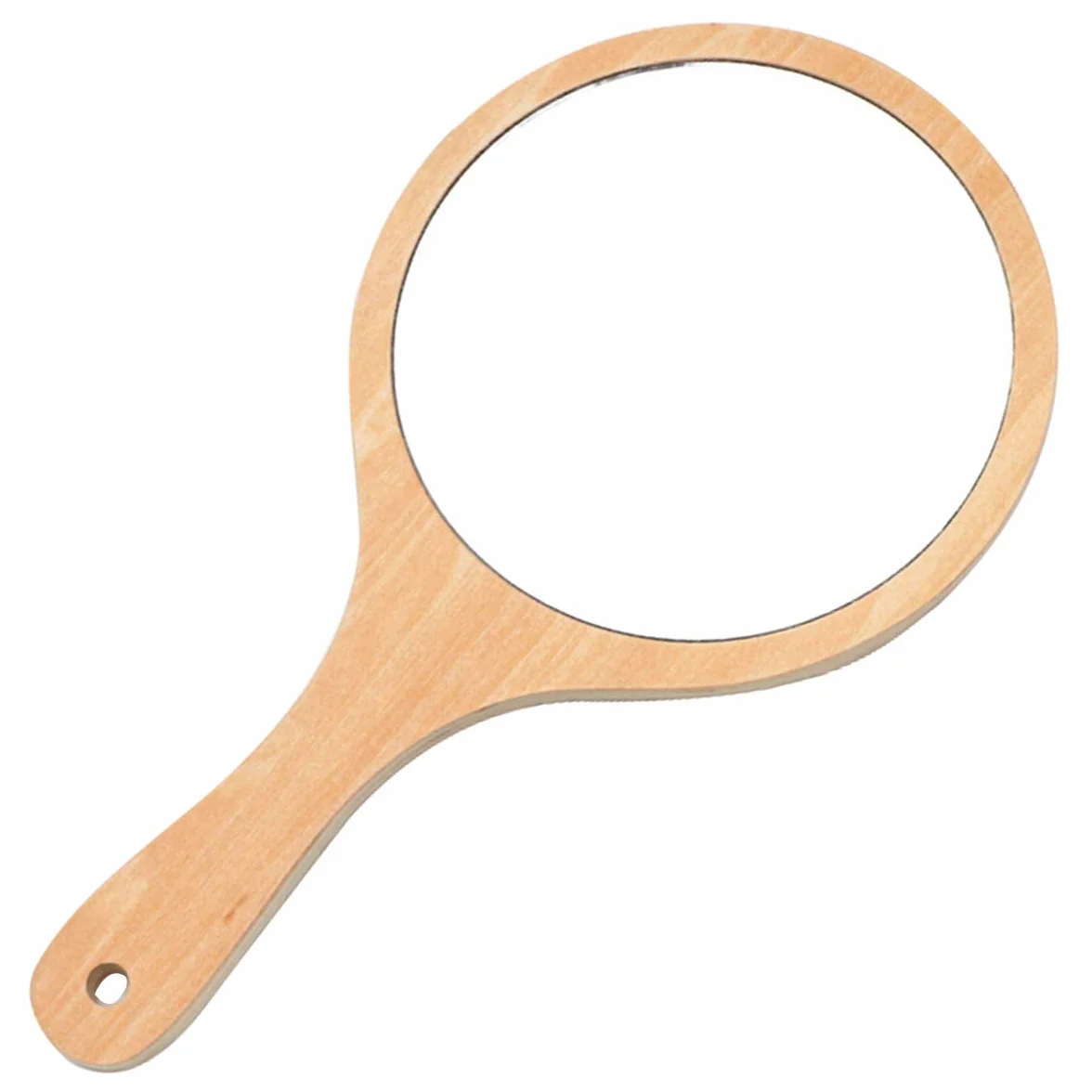 Espejo de Mano de Madera Redondo Portátil para Maquillaje y Peluquería