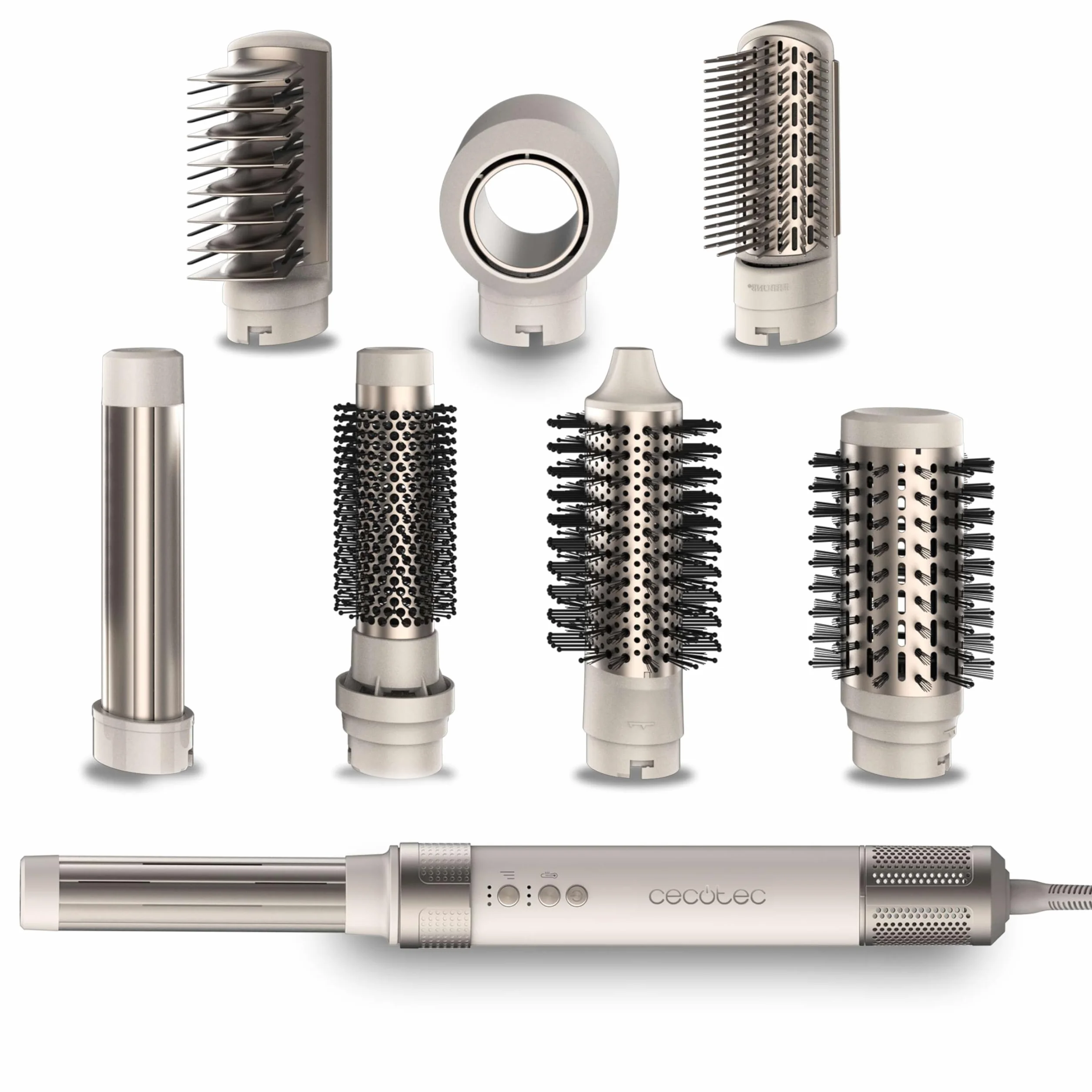 Cecotec Cepillo de Aire Secador Moldeador Alisador MultiFunción 8 Cabezales CeramicCare AirGlisse Champagne 1400W