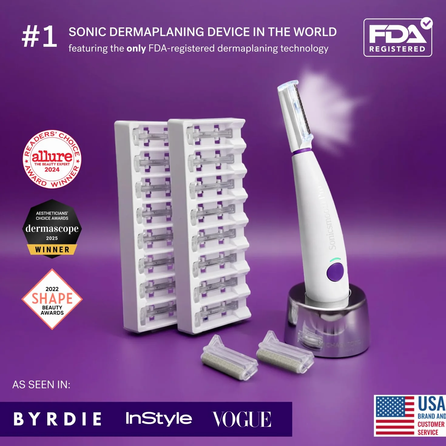Michael Todd Beauty Sonicsmooth Pro+ Afeitadora Dermaplaning Facial LED 16 Cuchillas
