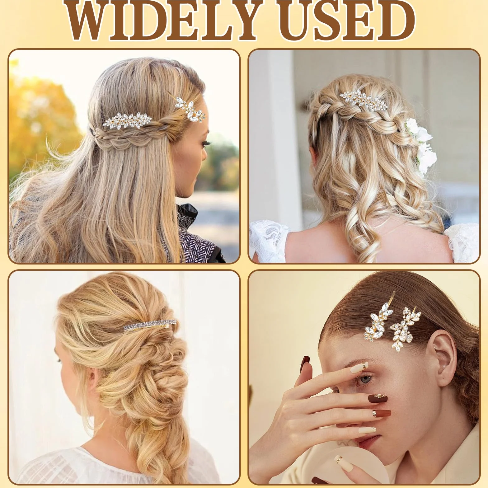 Accesorios para el cabello con diamantes de imitación dorados, pinzas brillantes para novia, horquillas de cristal