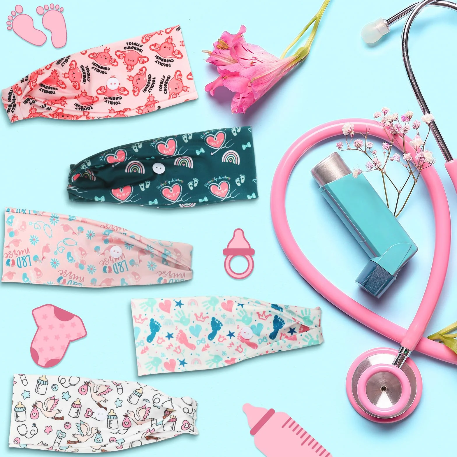 12 diademas antideslizantes para enfermeras de parto y parto con botones para máscara, accesorios de trabajo, protección de oídos, bandas para el cabello, regalo para enfermeras y médicos