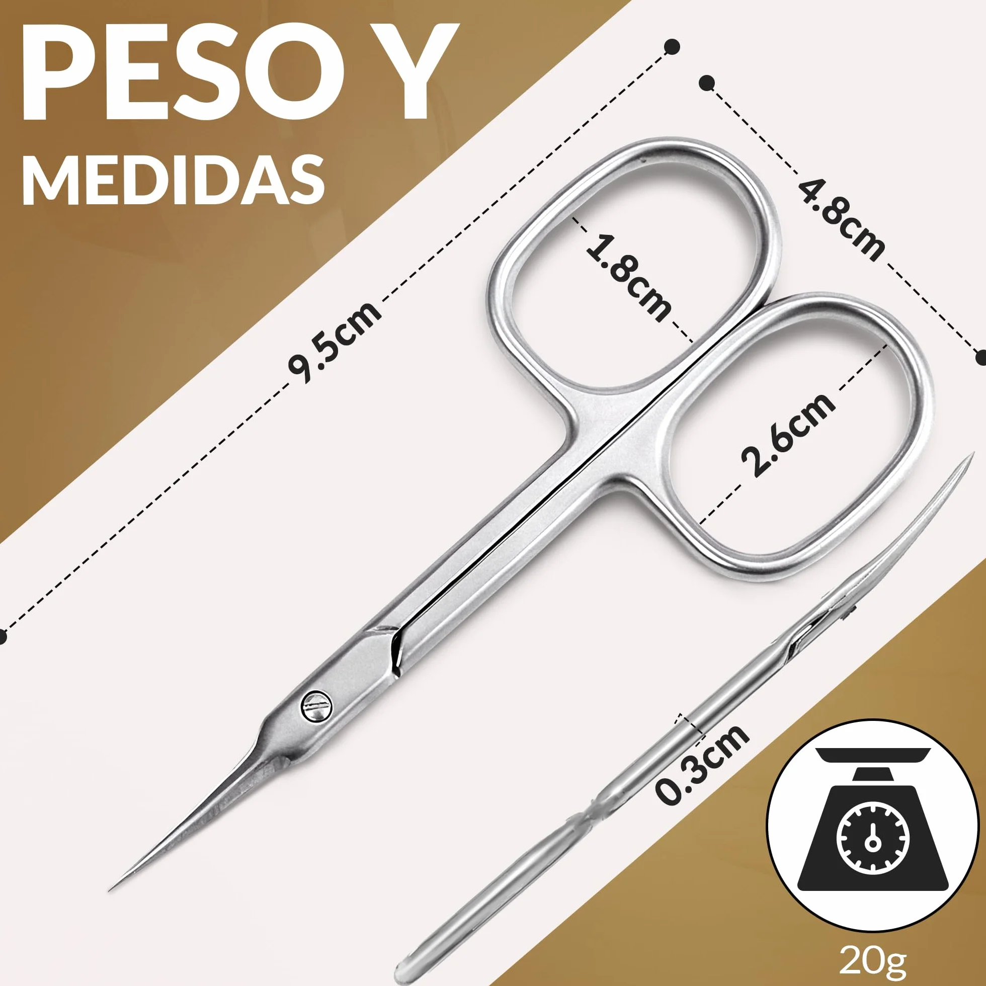 Tijeras Profesionales para Uñas, Tijera Curva Acero Inoxidable para Cutícula, Cejas, Vello Facial