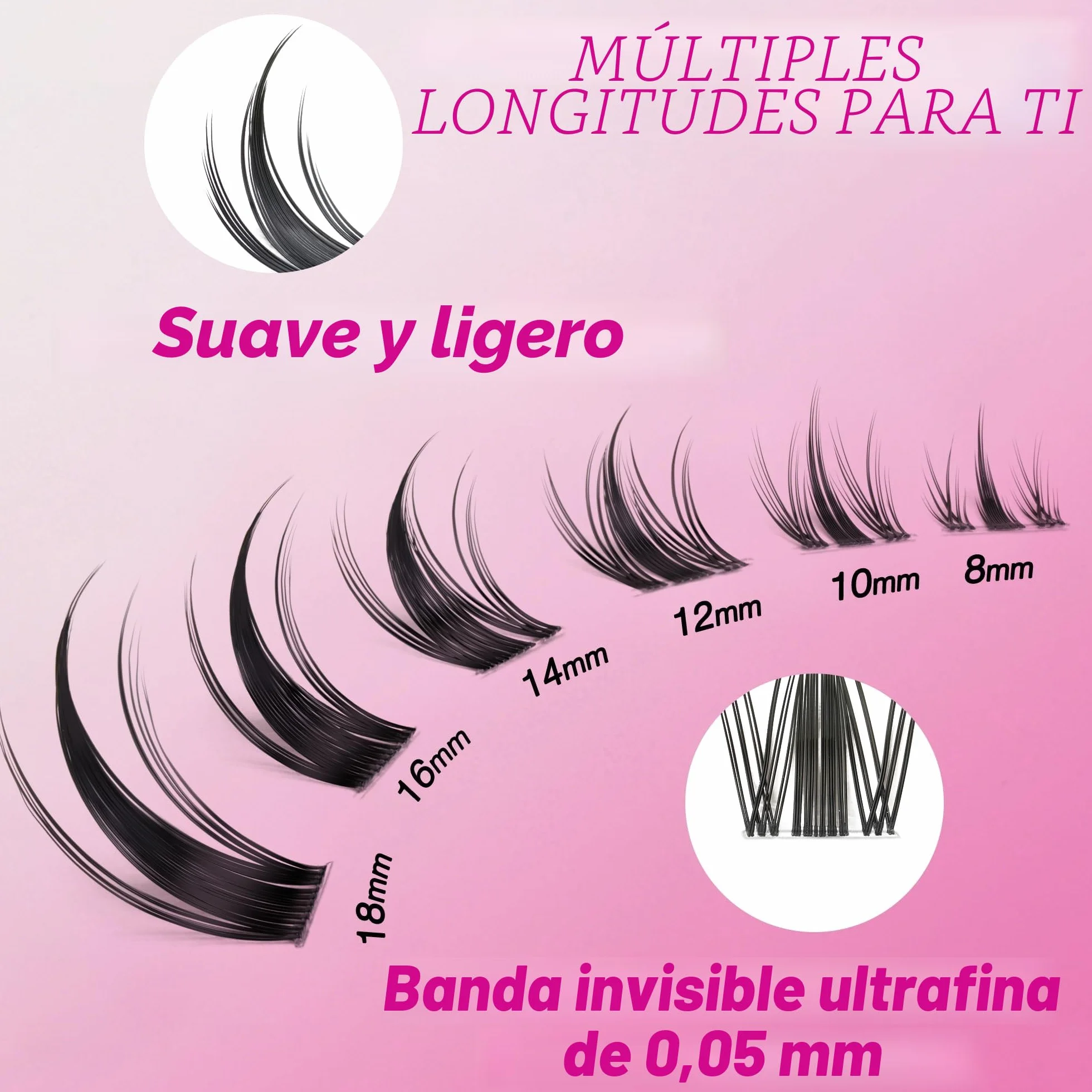 VEYESBEAUTY Pestañas Postizas Kit Five-Second Newbie's Pelo a Pelo Lash Cluster Individuales 8-18mm