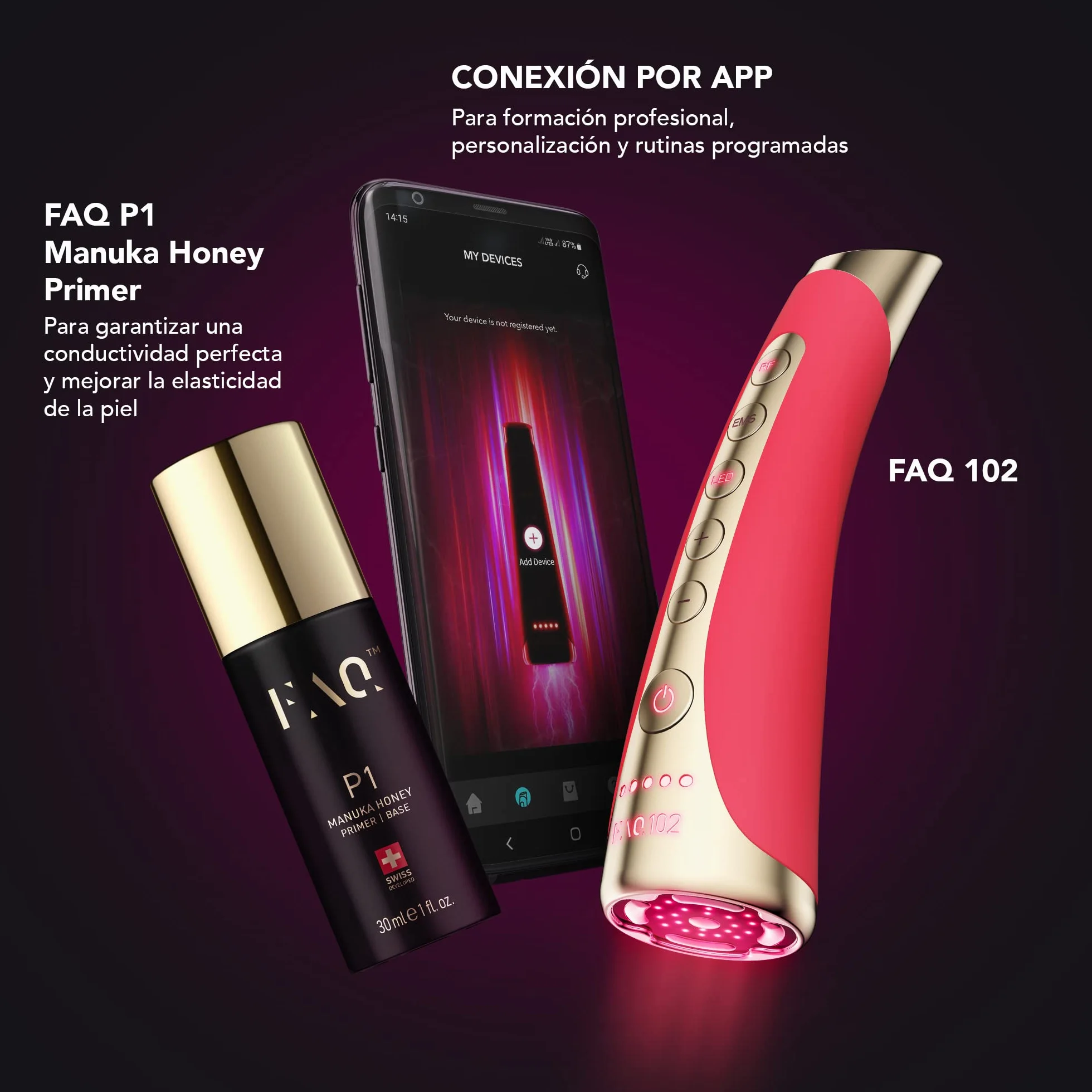 FOREO FAQ 102 Pink Ruby Radiofrecuencia Facial Profesional EMS RF 8 Luces LED Antiedad Masajeador Facial T-Sonic Cuidado Facial Mujer