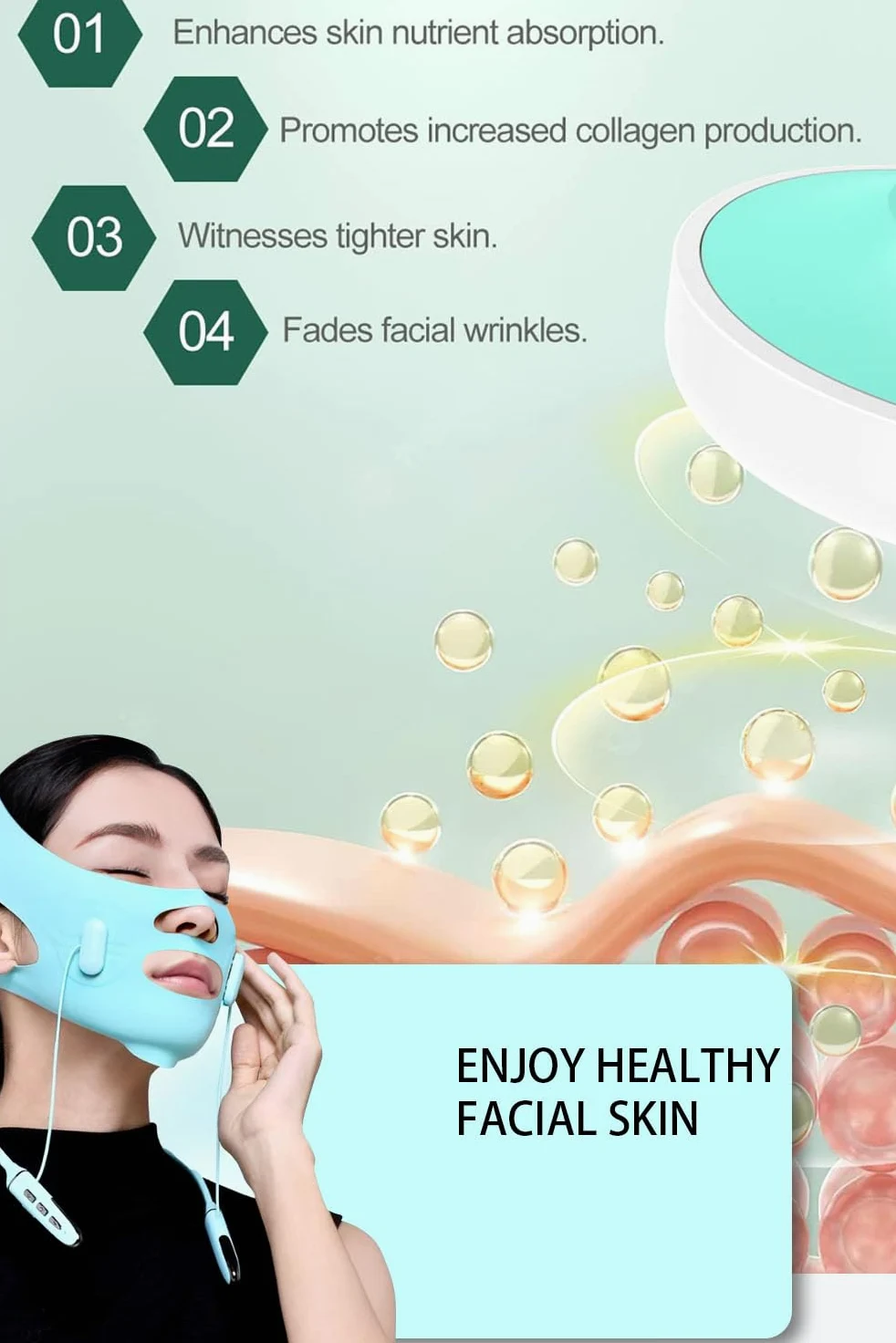 Cinturones faciales con correas ajustables, reductor de barbilla doble y dispositivo de elevación facial con 4 modos y 5 intensidades ajustables de engranajes, máquina inteligente de doble barbilla