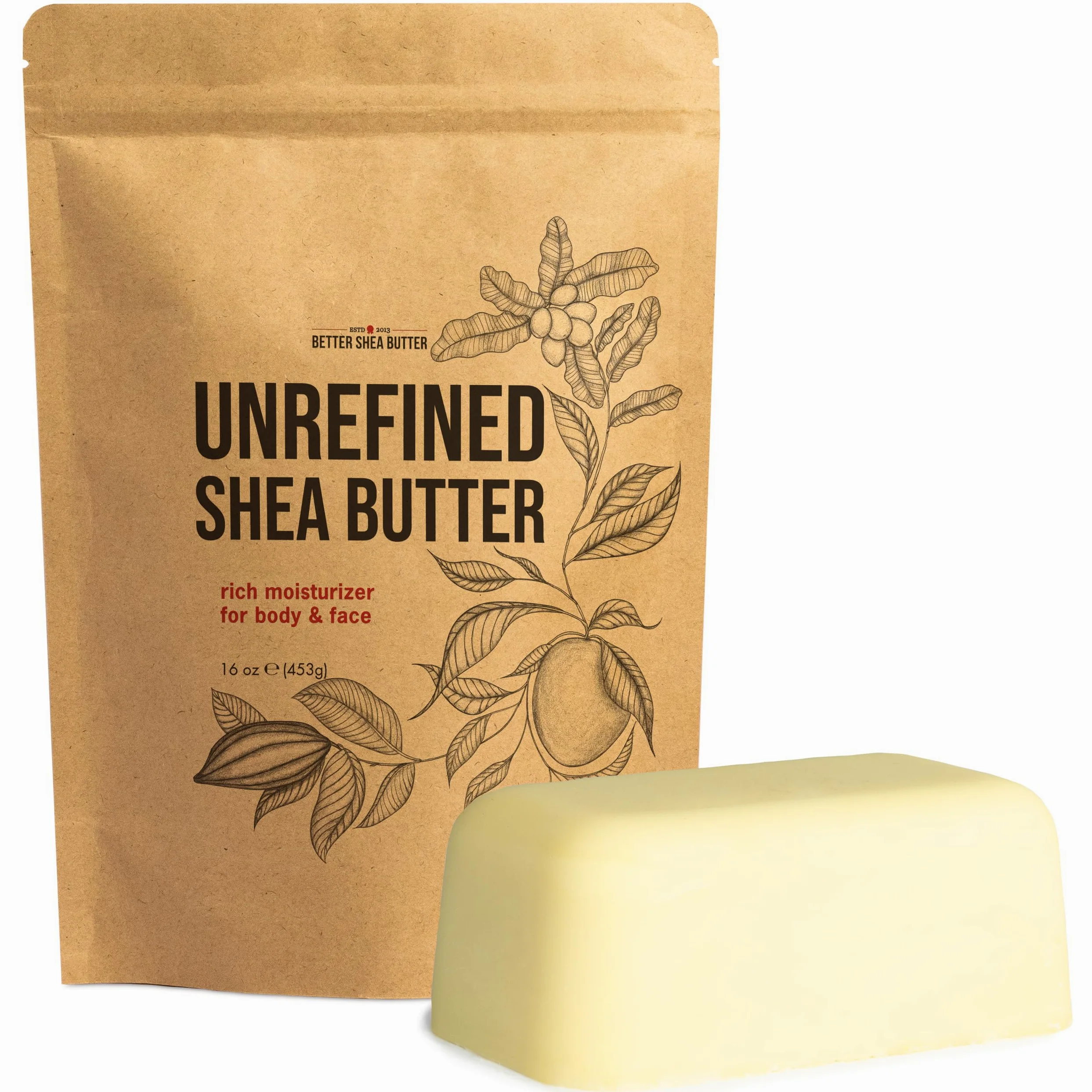 Unrefined Shea Butter by Better Shea Butter - African, Raw, Pure - Use Alone or in DIY Body Butters, Lotions, Soap, Eczema & Stretch Marks Products, Lotion Bars, Lip Balms and More! - 1 lb (16 oz) by Better Shea Butter