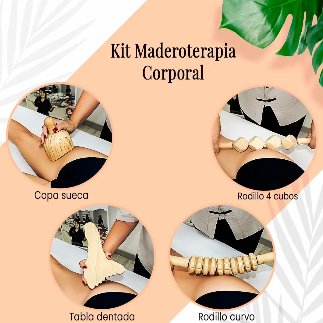Kit Maderoterapia Anticelulítica | Kit Maderoterapia Corporal | Kit Compuesto de 6 Elementos Fabricados en Madera de Pino y Loto Natural | Diseños Exclusivos Maderoterapia Estética España