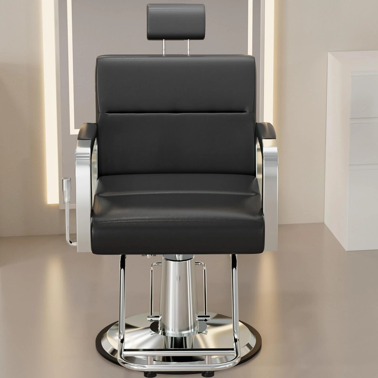 Sillón de Peluquería Hidráulico Reclinable Altura Ajustable 360° 61x52x100-113 cm Negro