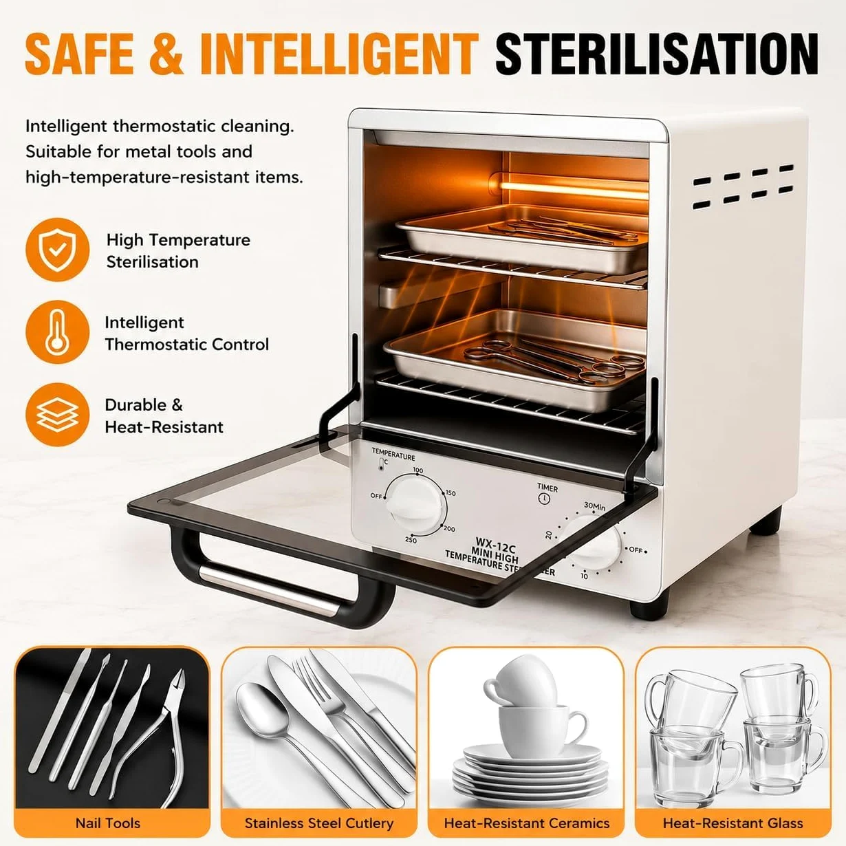 Esterilizador autoclave infrarrojo de 12 L con control de tiempo y temperatura ajustable, esterilizador de vapor de alta temperatura para herramientas de uñas y belleza, adecuado para salones de uñas