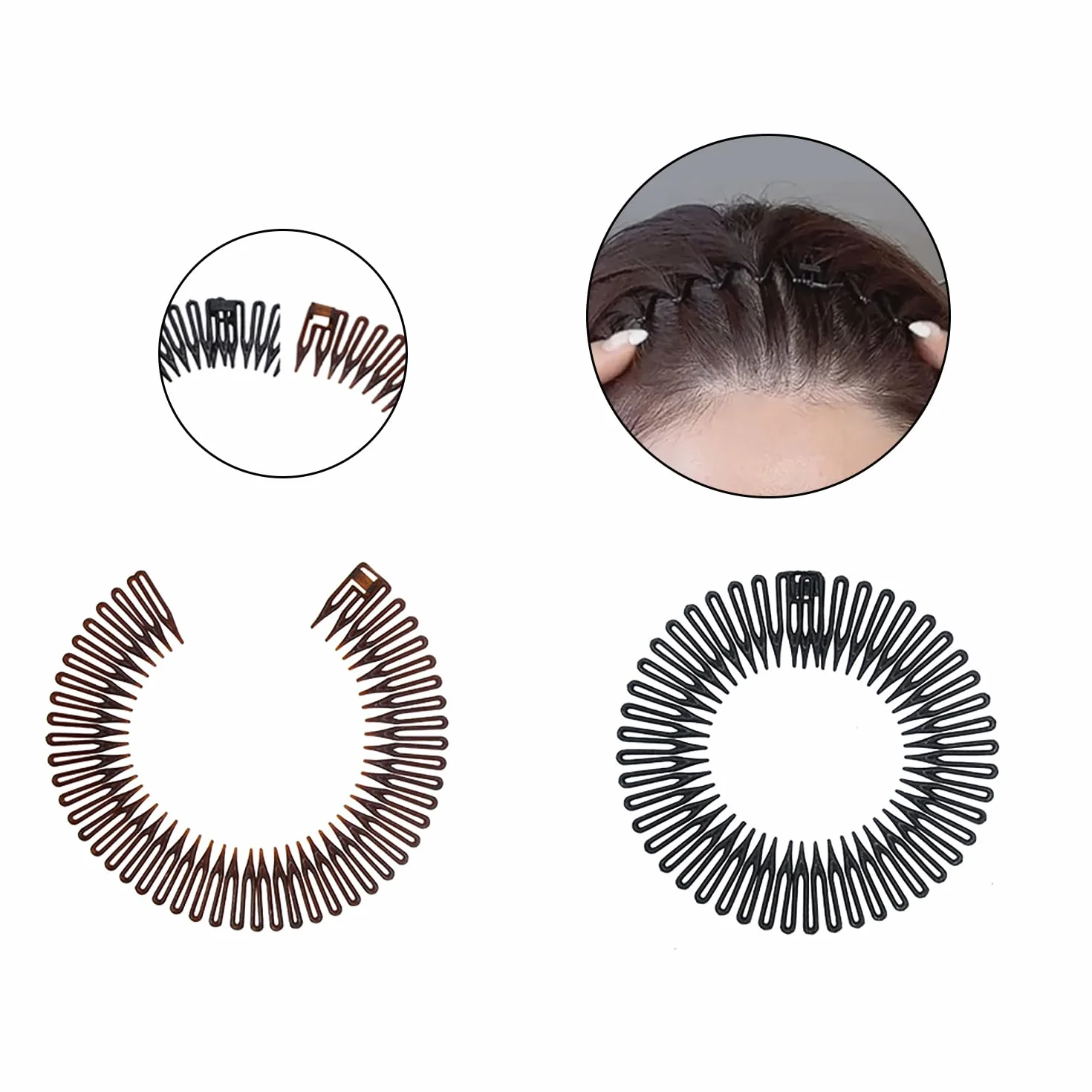 Peines de Estiramiento Circular Completo, Diadema Elástica Mujer, Bandas para Cabello Zigzag, Plástico