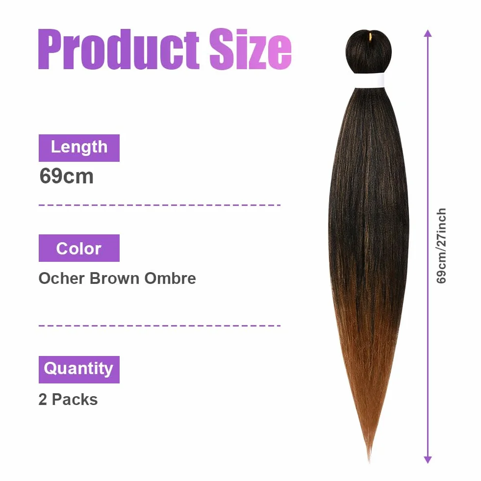 Aomig Extensiones para Trenzas, 2 * 25" Pelo Sintético Trenzas Africanas, Braiding Twist Crochet Hair Postizas, Marrón Ocre