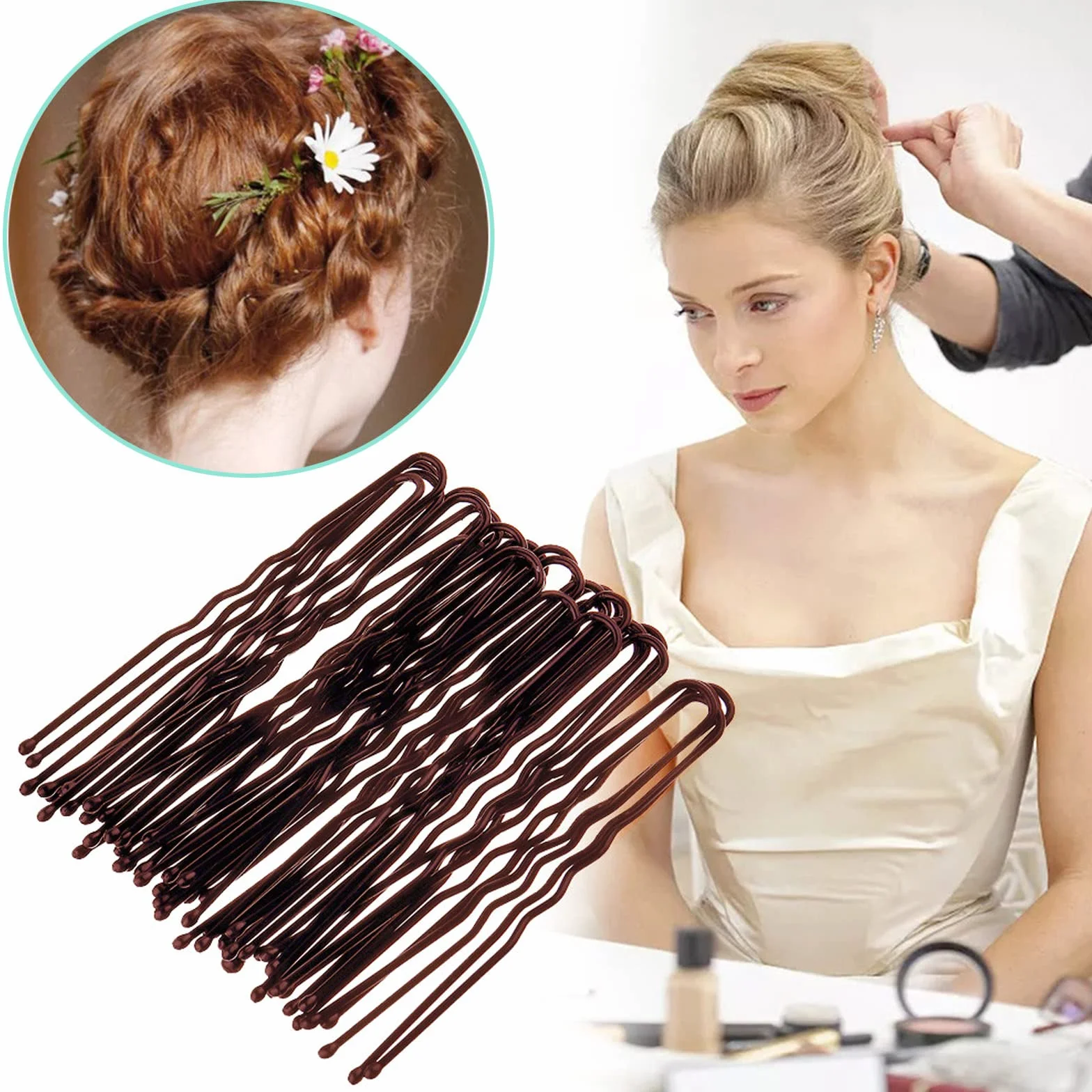 Horquillas para el Pelo en U 50 piezas Pinzas para el Pelo de Mujer (Brown)
