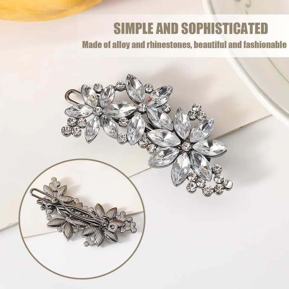Clips de Pelo de Perlas de Pedrería Horquilla de Boda Pinzas para el Cabello Barrette de Pelo de Cristal Brillante para Mujeres