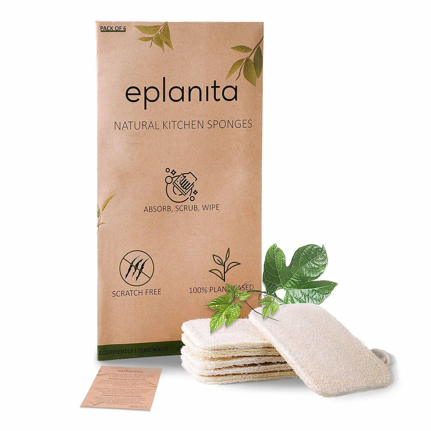 eplanita Esponjas Naturales para Lavar Platos, Estropajos Cocina, Eco Scrubber, Planta de Lufa Natural, Biodegradable y Cero Residuos (Paquete de 6)