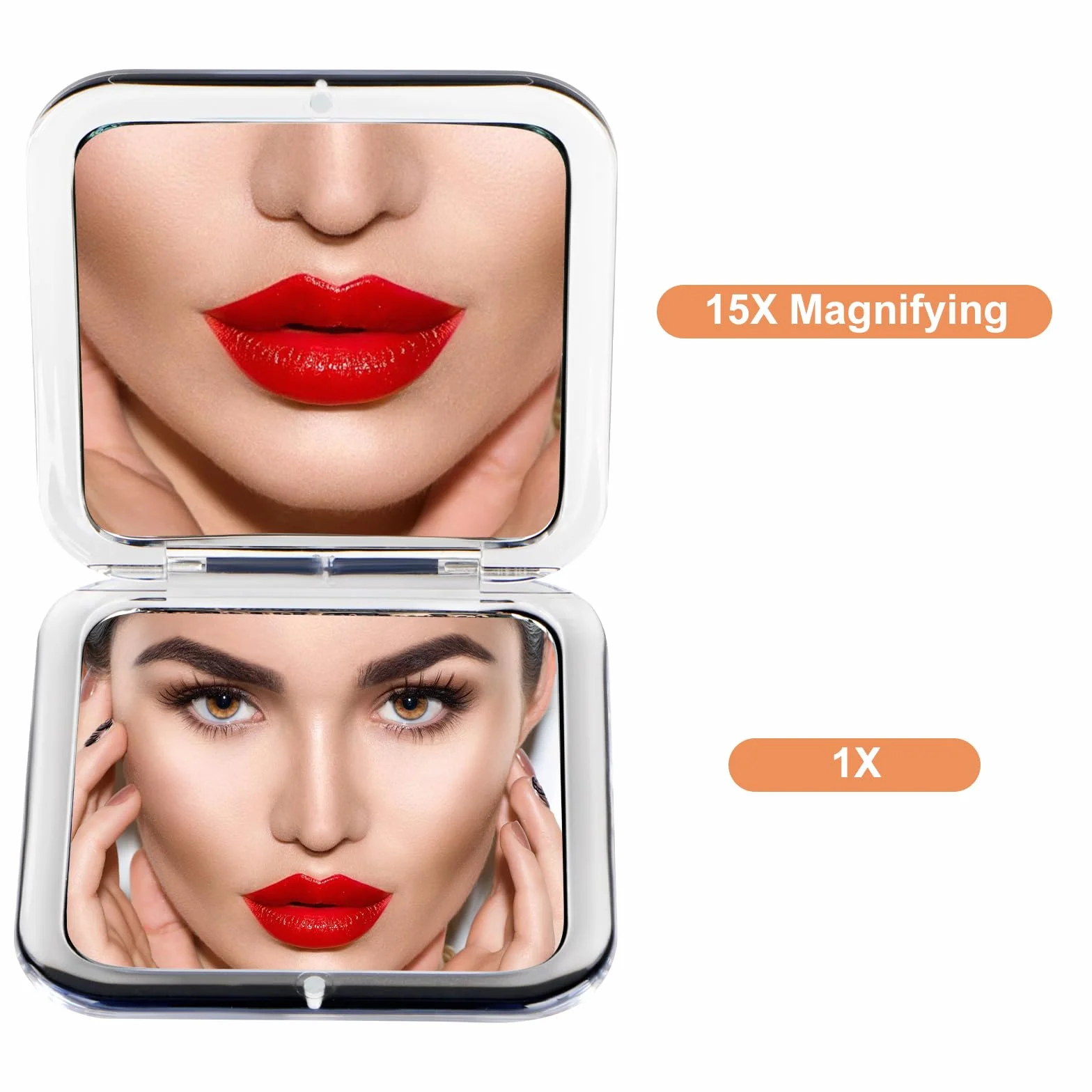 SANTOO Espejo de Maquillaje Compacto 15X Aumento, Espejo de Bolsillo Plegable 2 Caras, Cuadrado 8,4cm para Viajes