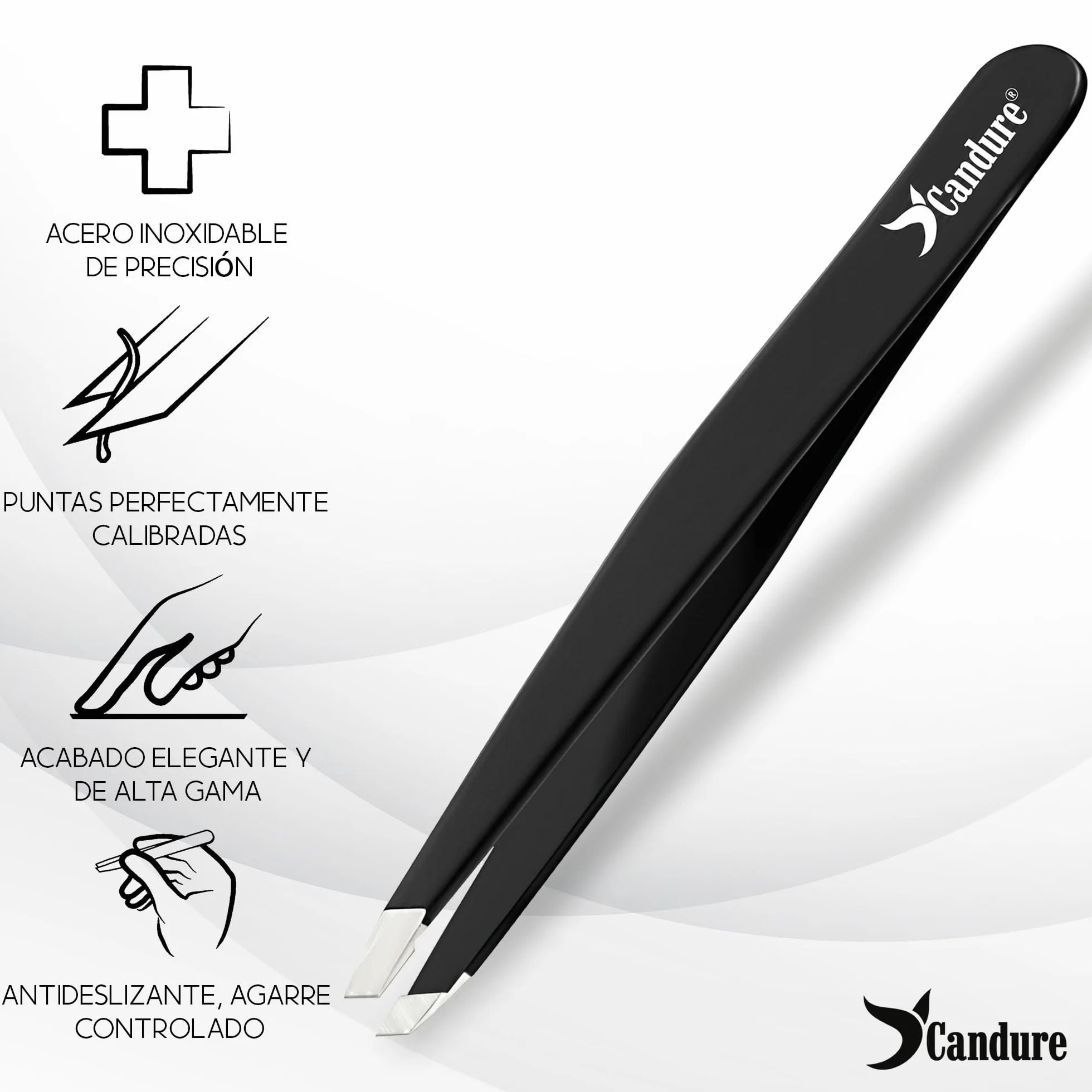 Candure Pinzas Depilar Acero Inoxidable Punta Oblicua para Cejas Vello Facial y Mentón