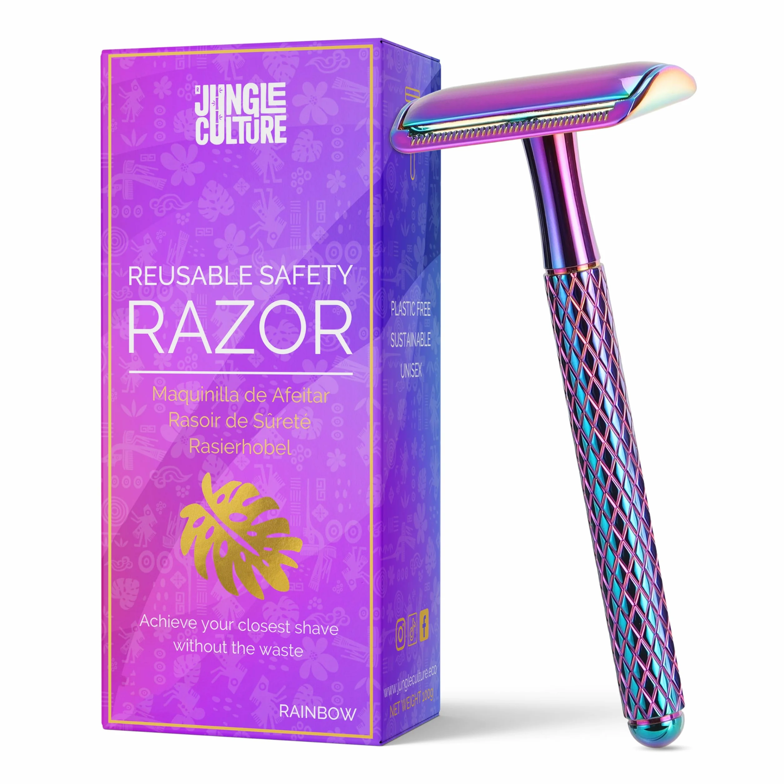 Jungle Culture maquinilla de afeitar metálica Arco iris compatible con hojas de doble filo ecológica