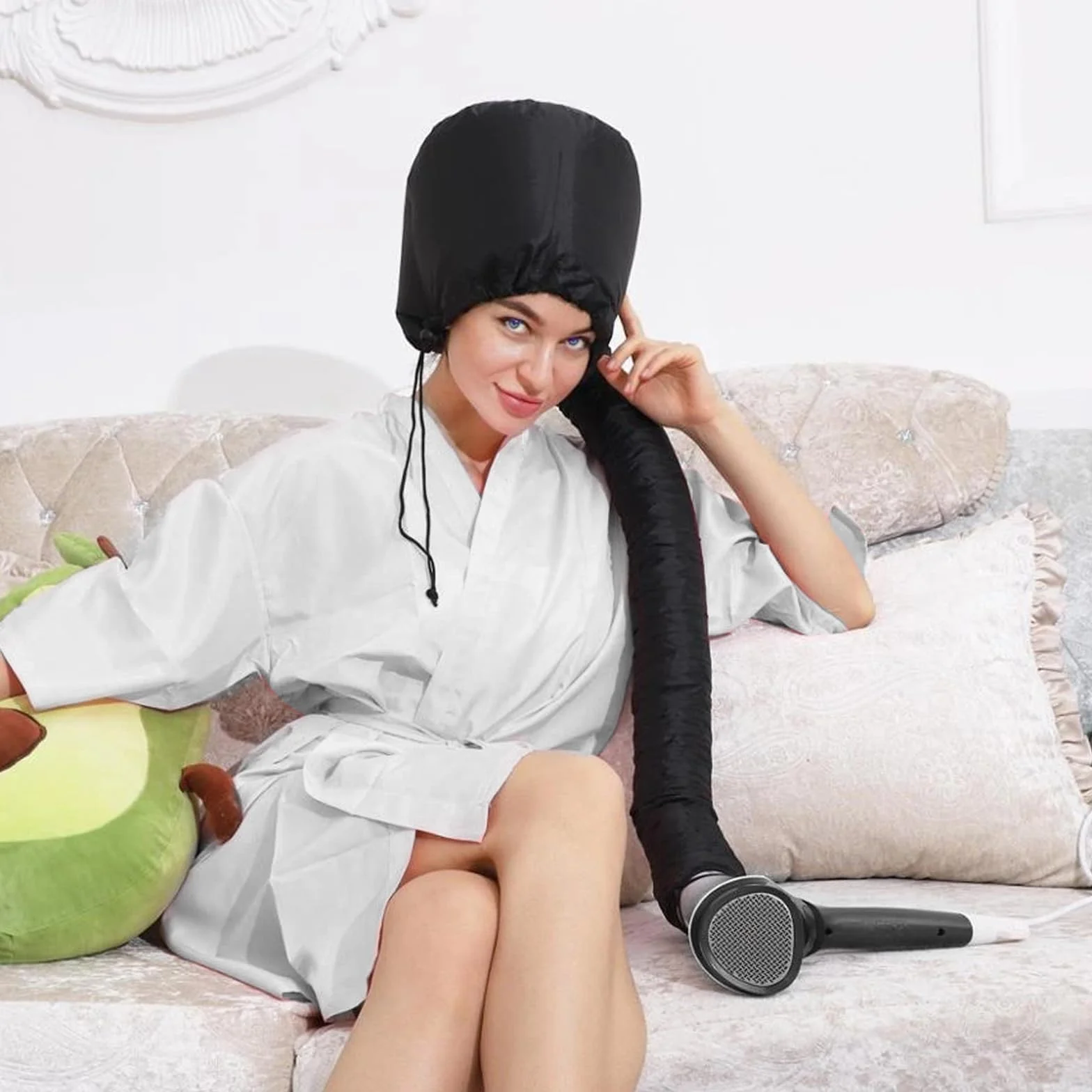 Gorro Secador de Pelo Térmico Negro Rosa 2 Piezas Difusor para Cabello Rizado Universal Accesorio