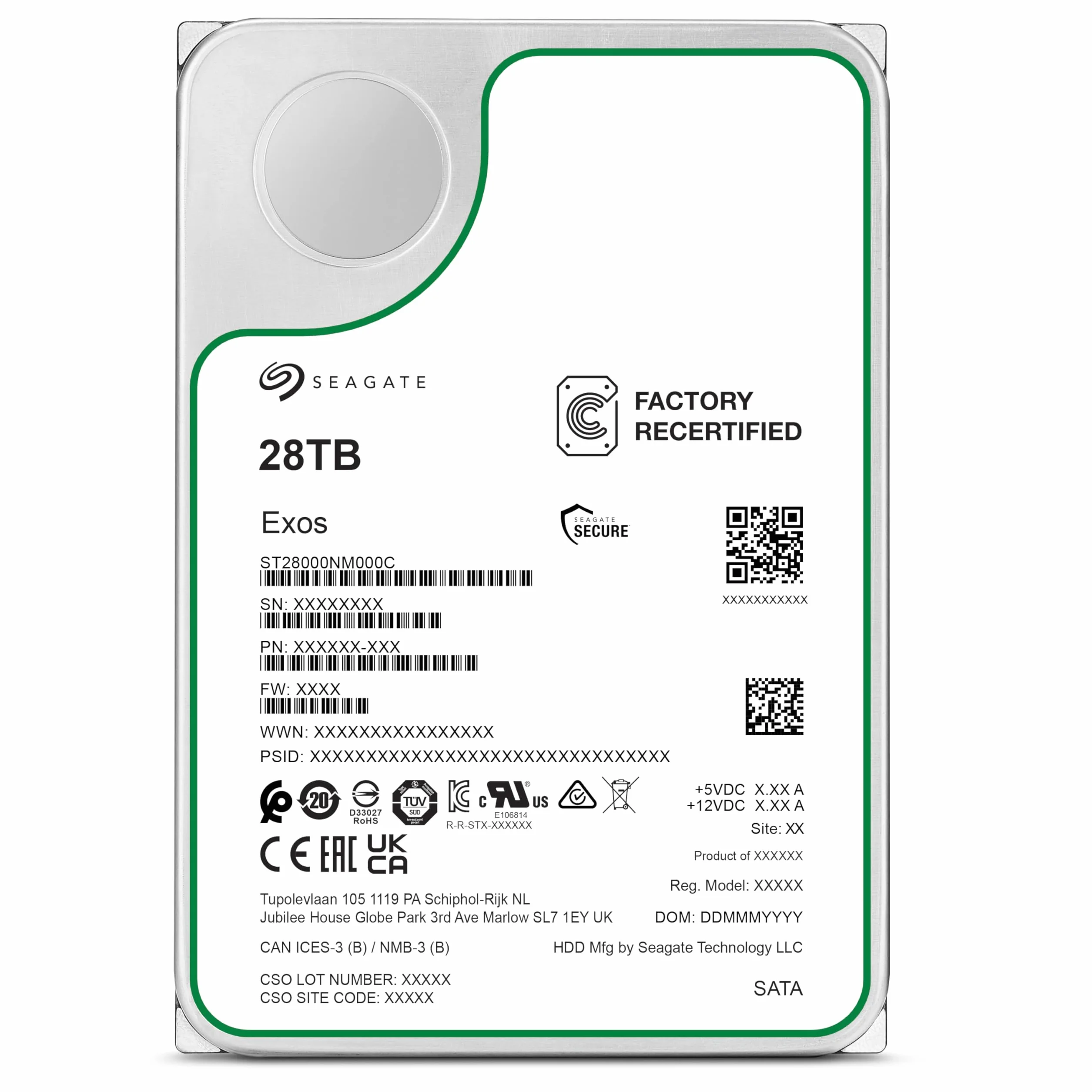 Seagate Exos ST28000NM000C Disco Duro Interno 28 TB SATA 6 Gb/s 7200RPM 512 MB Caché Reacondicionado