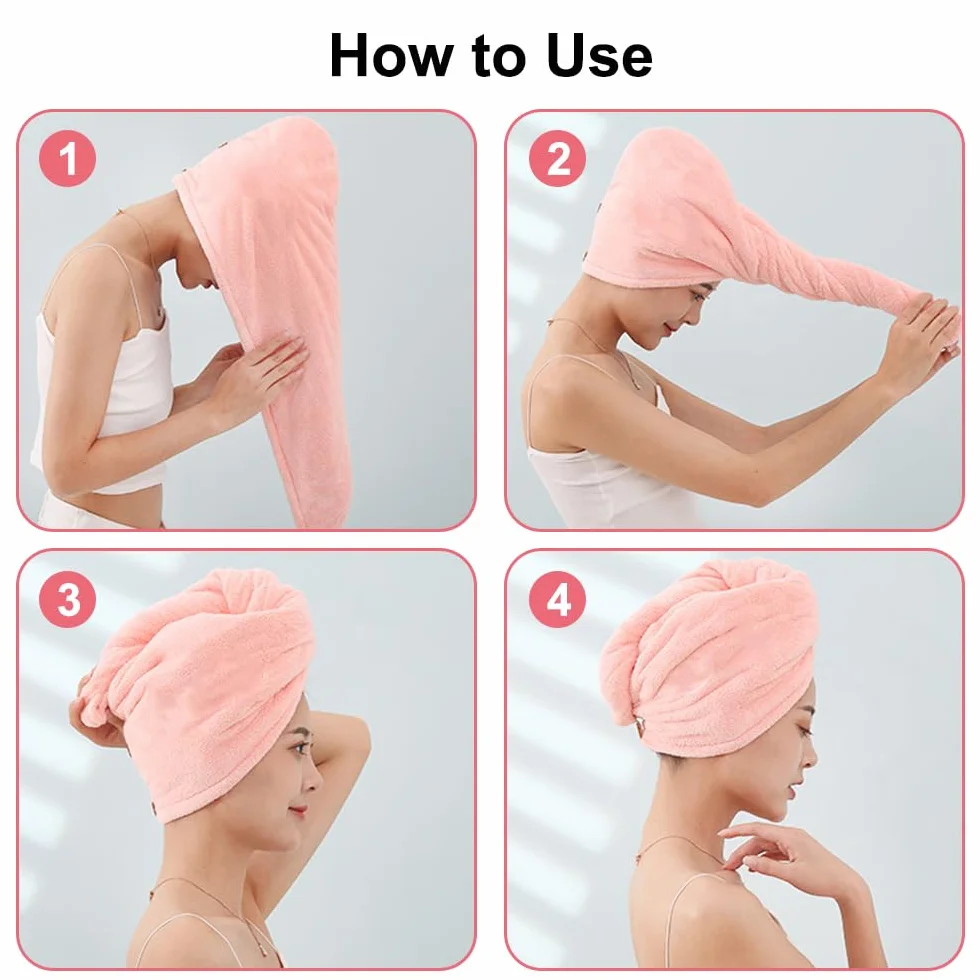 Toalla Microfibra Pelo Superabsorbente Secado Rápido 65x25 cm Turbante con Botones Anti Frizz Mujer