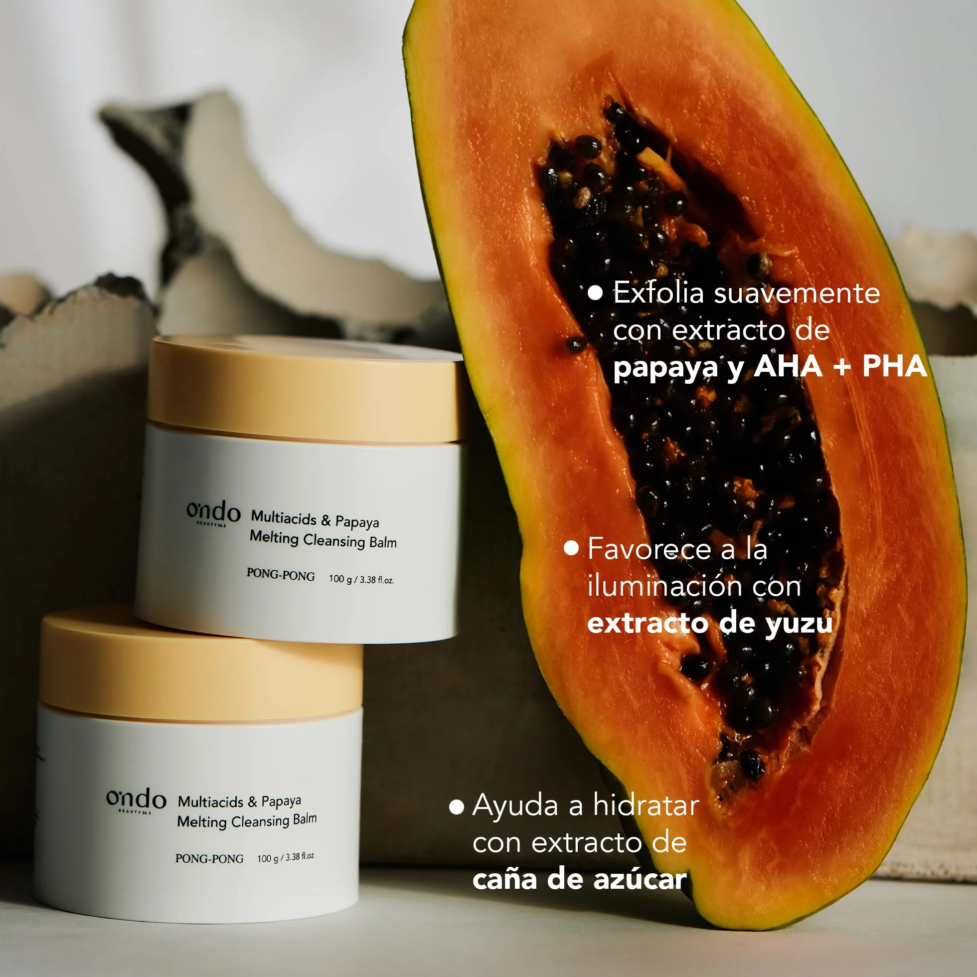 Ondo Beauty 36.5 Multiacids & Papaya Melting Balm – Bálsamo Limpiador con Papaya y Ácidos Suaves, Desmaquillante Facial y Exfoliante Hidratante | Cosmética Vegana Coreana | 100 ml