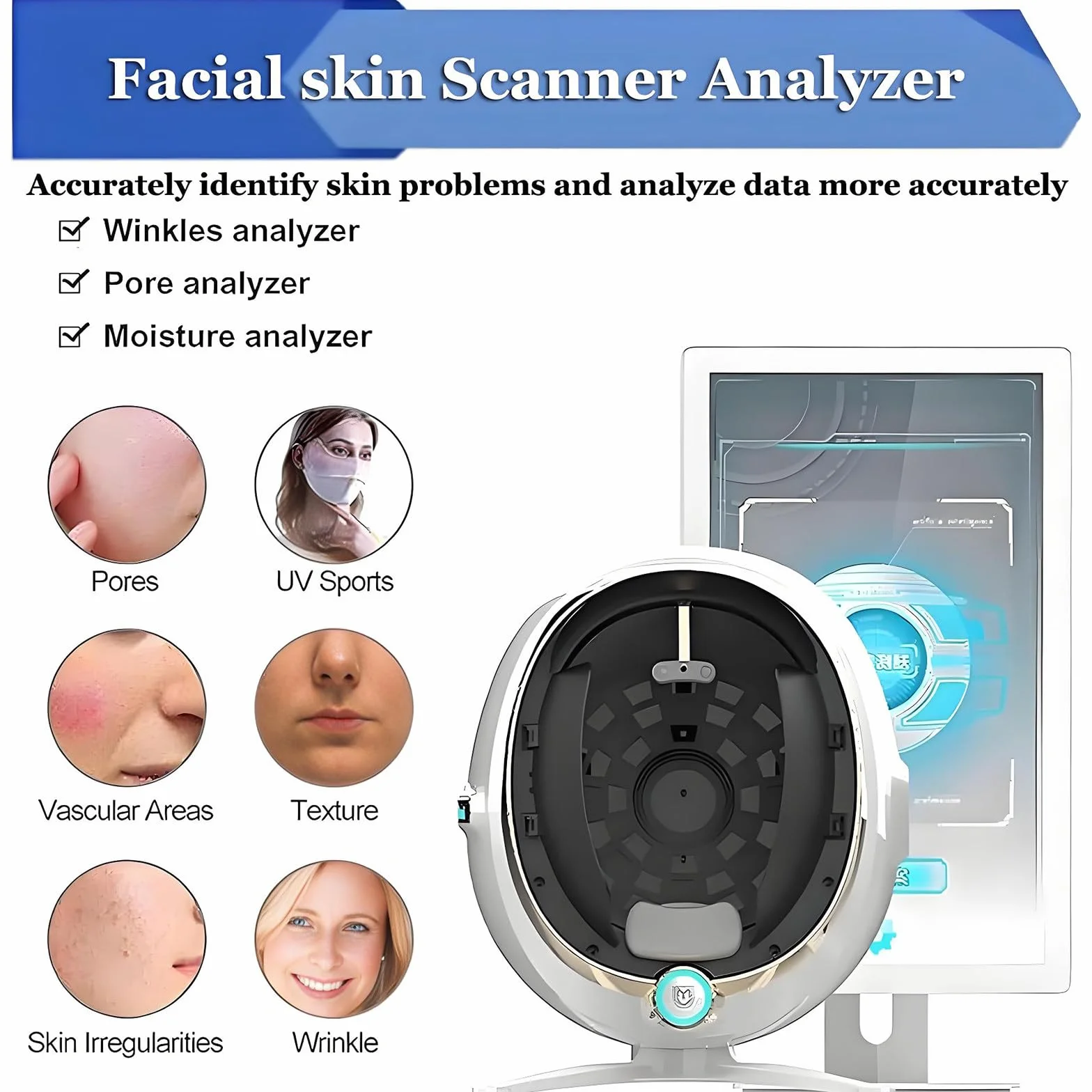 Analizador Digital De Piel con Detector De IA, Máquina Inteligente De Análisis Facial, Analizador De Humedad Facial 3D, con Pantalla HD De 13,3/21,5 Pulgadas 21.5in