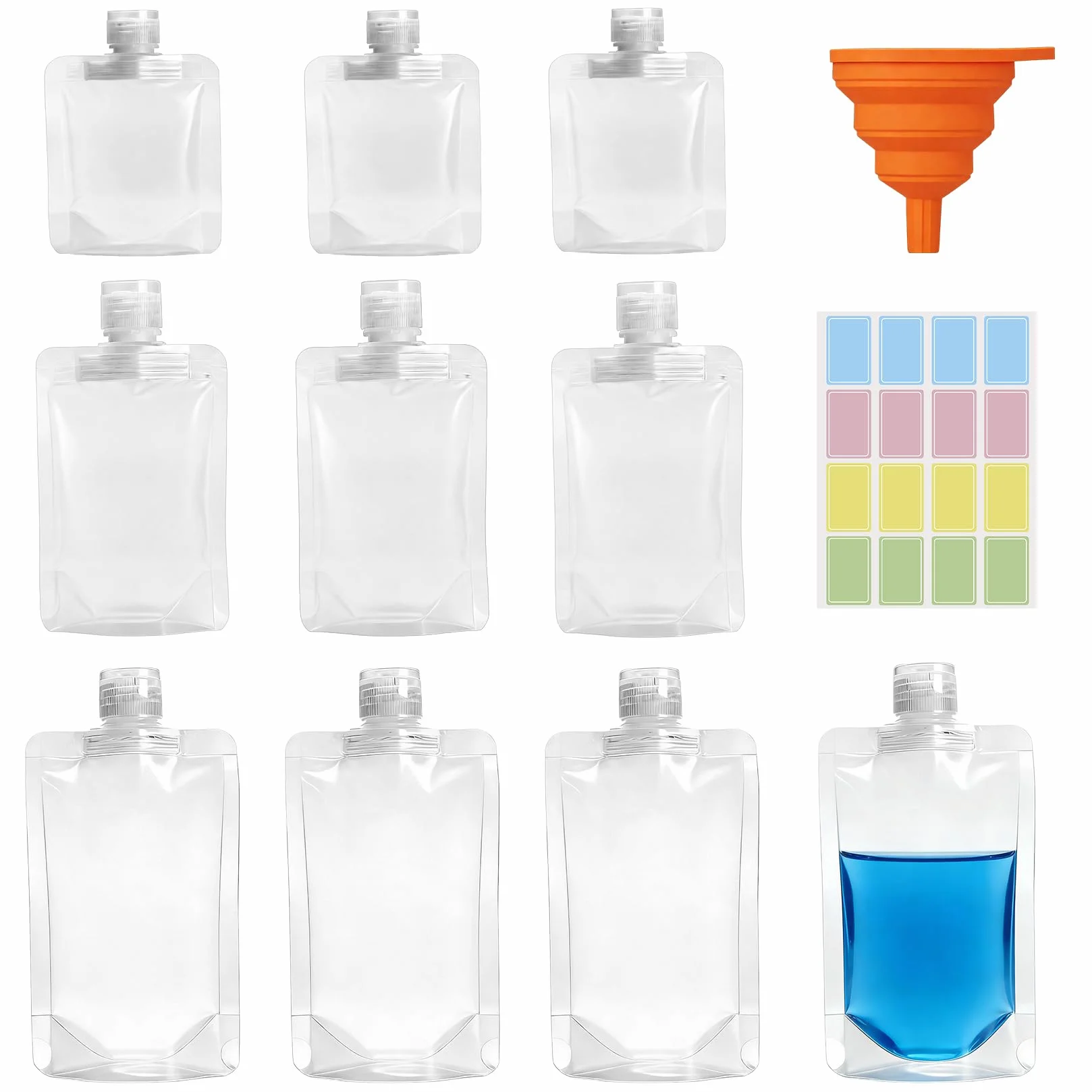 Bolsitas de Repuesto para Jabón Líquido de Ducha, 30ml 50ml 100ml, Bolsas de Viaje para Champú, Gel de Ducha, Loción + Embudo de Silicona