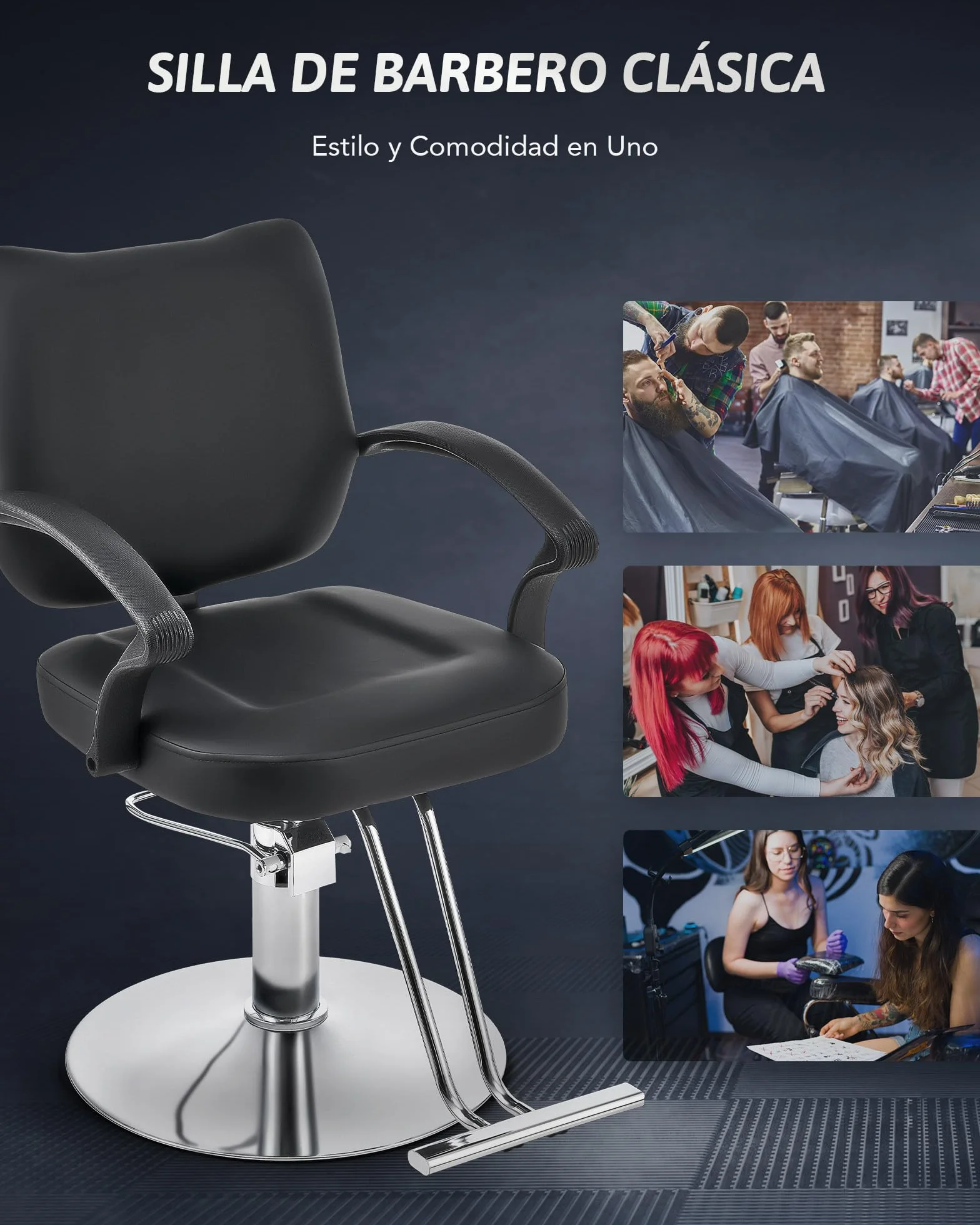 CO-Z Sillón Peluquería Profesional con Bomba Hidráulica, Giro 360°, Altura Ajustable 15 cm, 250 kg